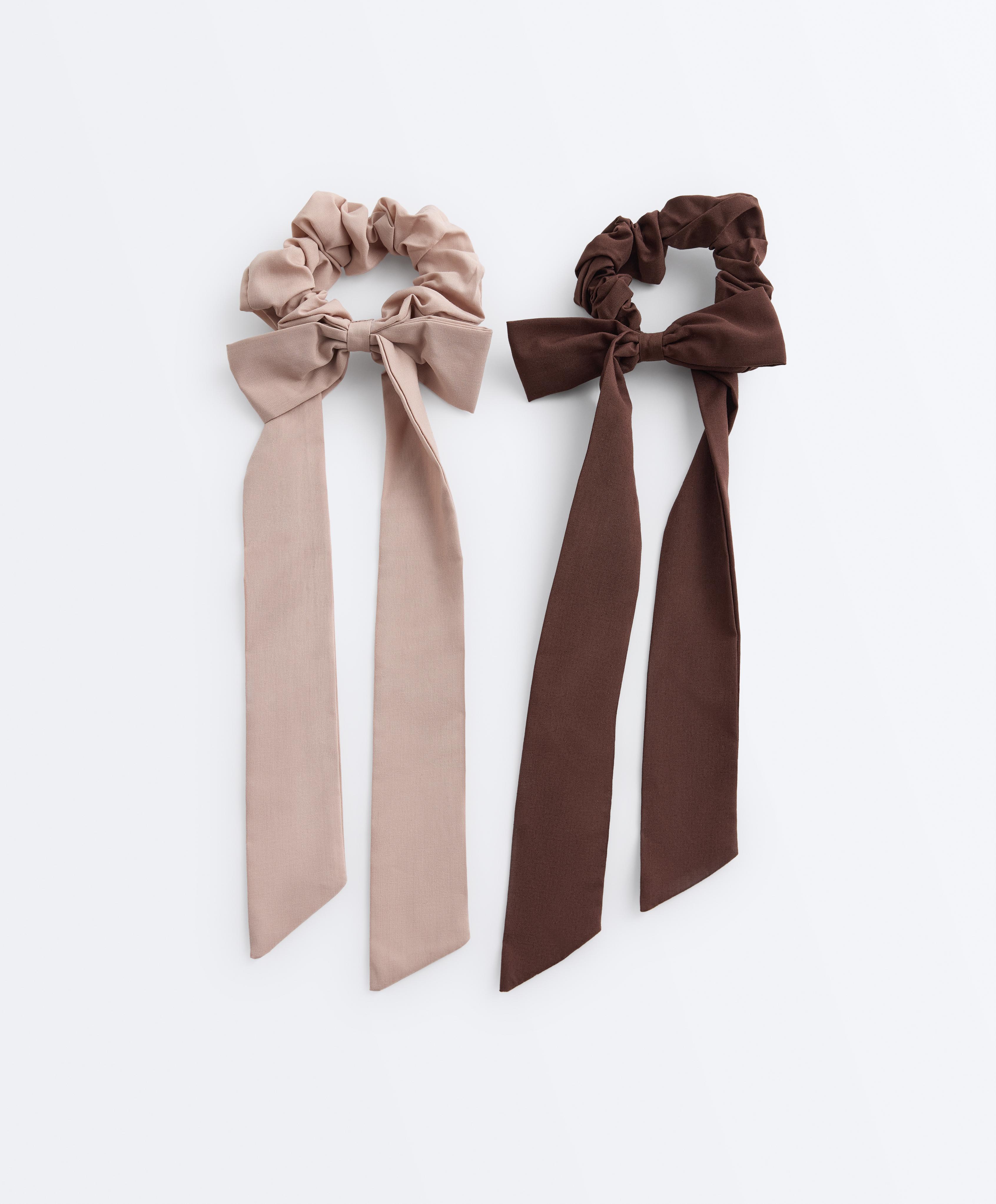 2 long bow hair scrunchies — TAN