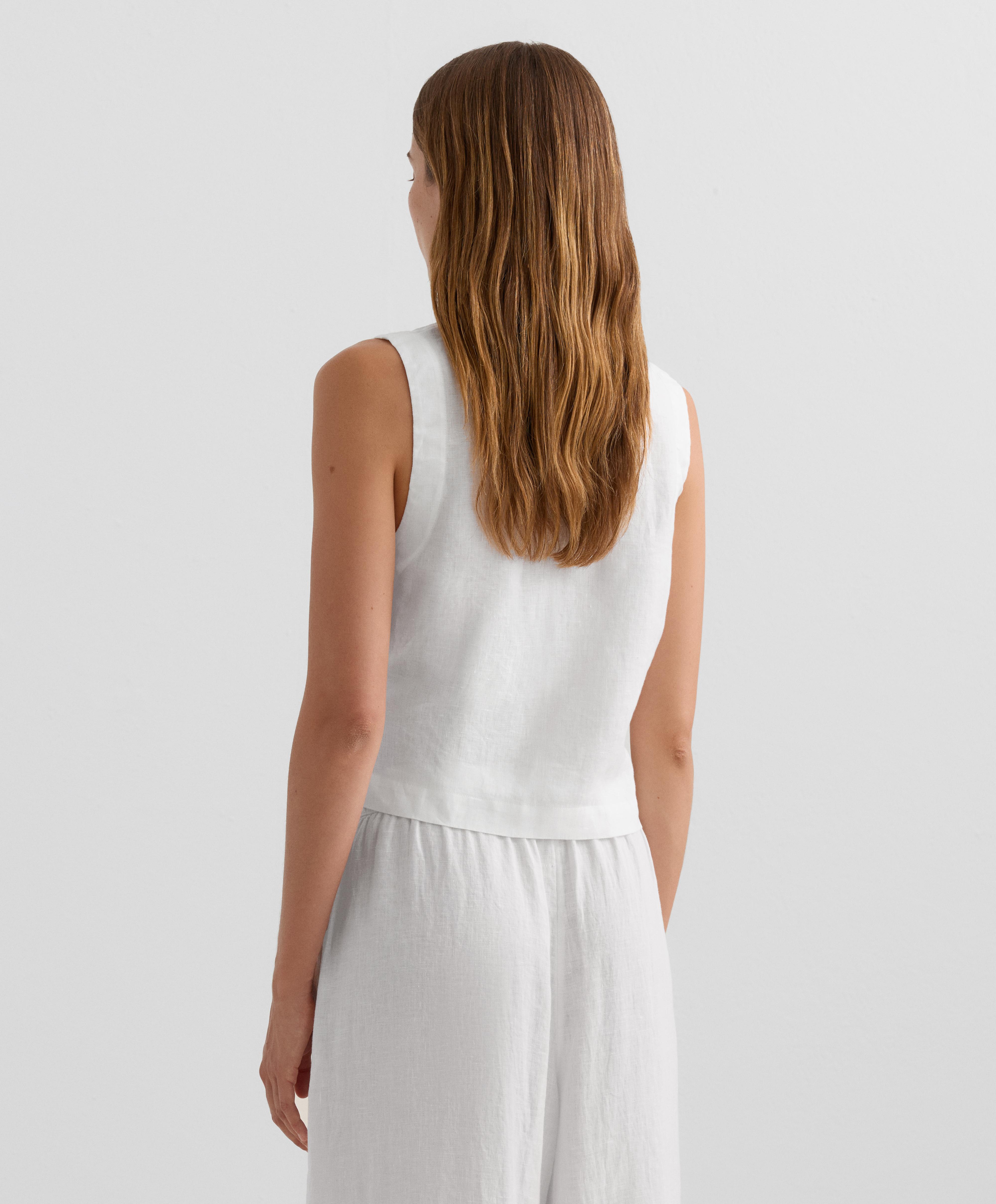 100% linen crossover top with tie fastening — WHITE 