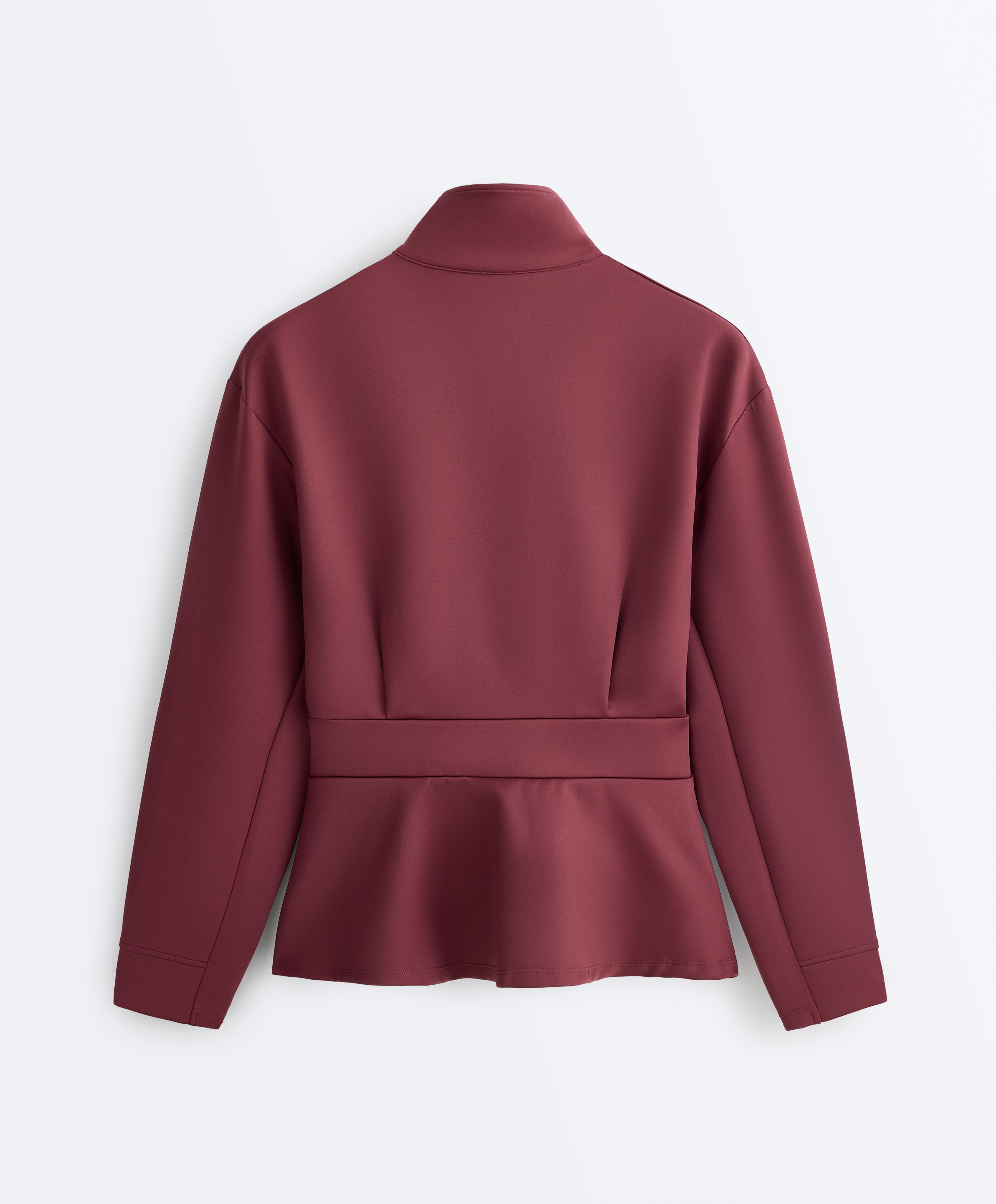 Neoprene-effect peplum jacket — CHERRY