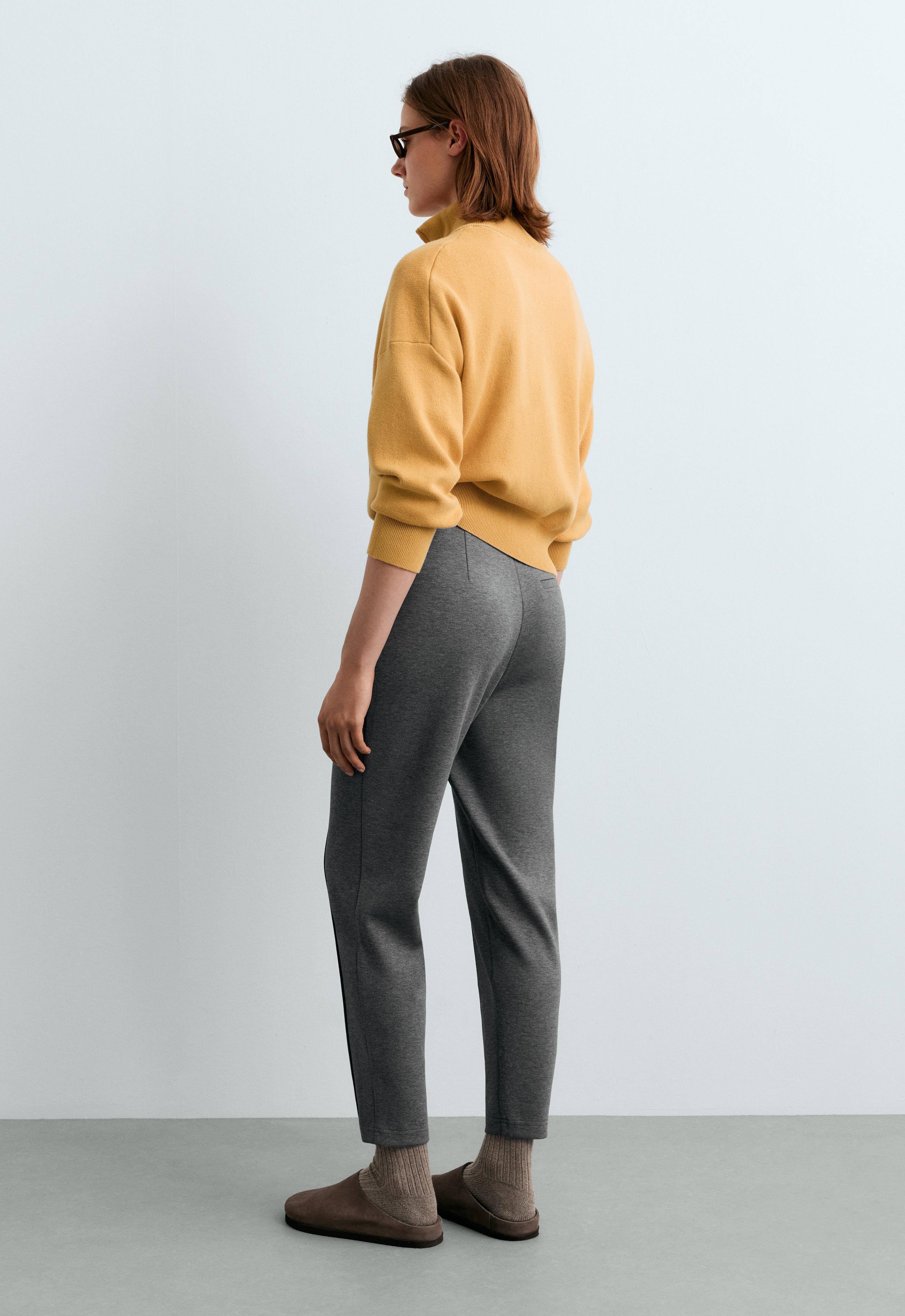 Piqué cotton seam skinny trousers — GREY