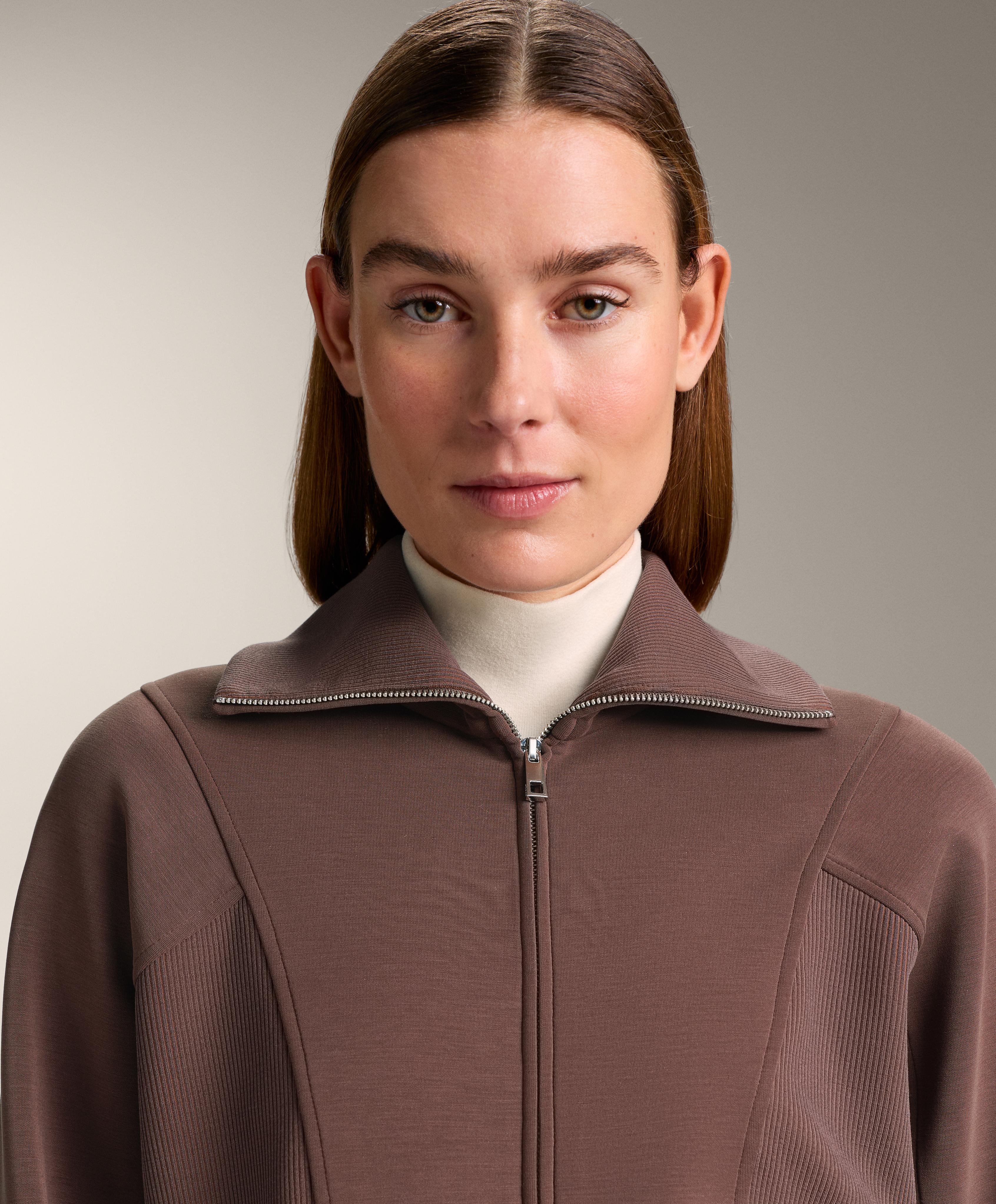 Brushed rib jacket with modal — BROWN