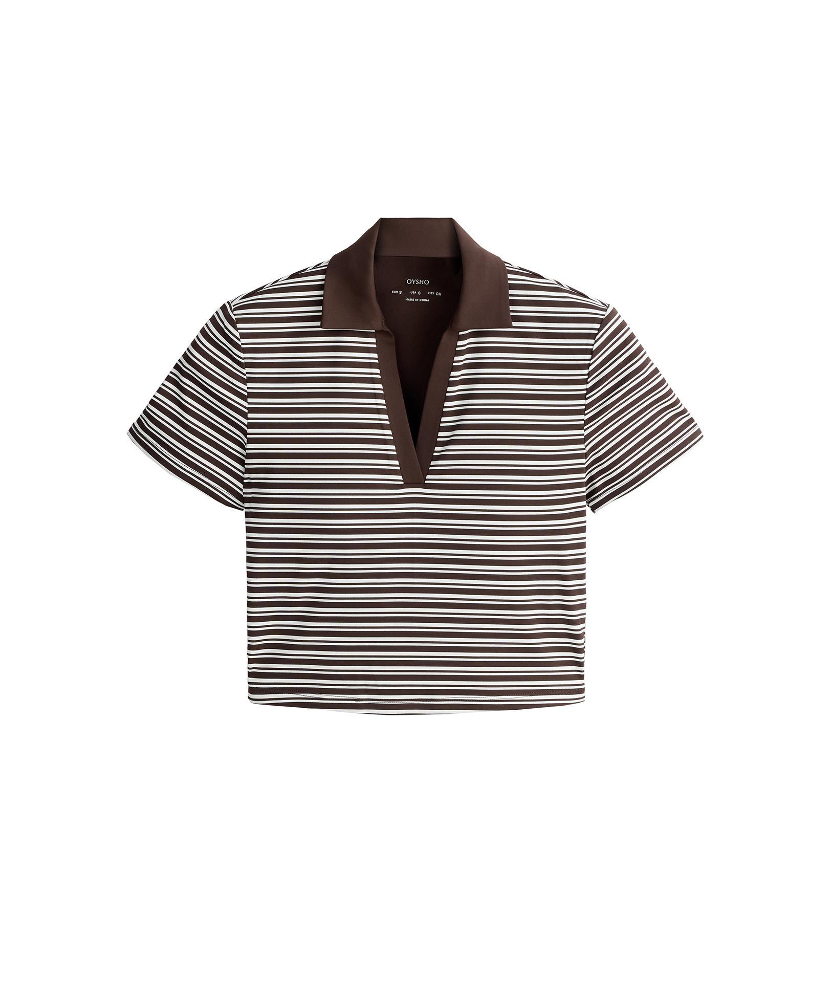 Comfortlux striped short-sleeve polo shirt — DARK BROWN