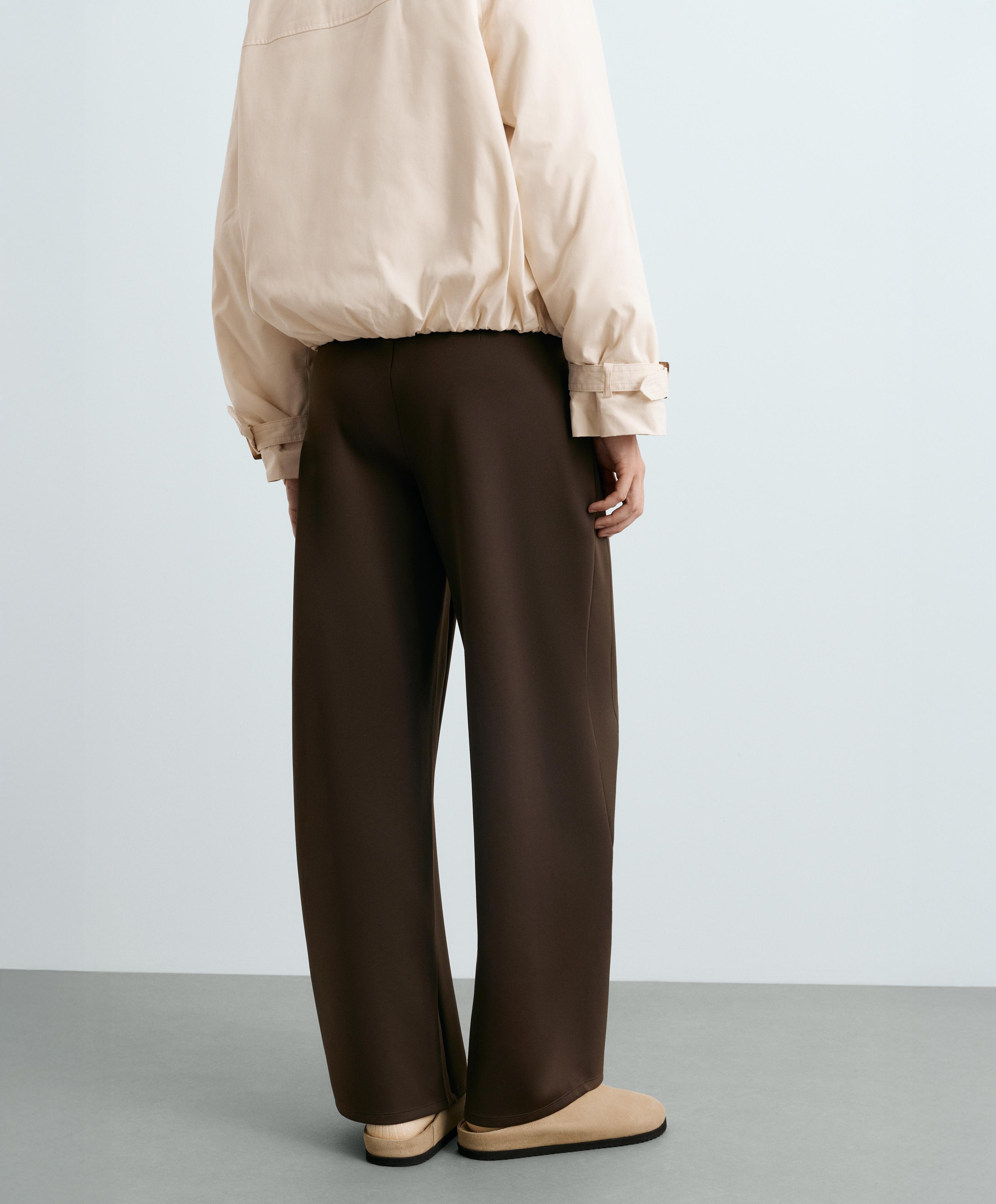 High-waisted neoprene-effect cocoon trousers — BROWN