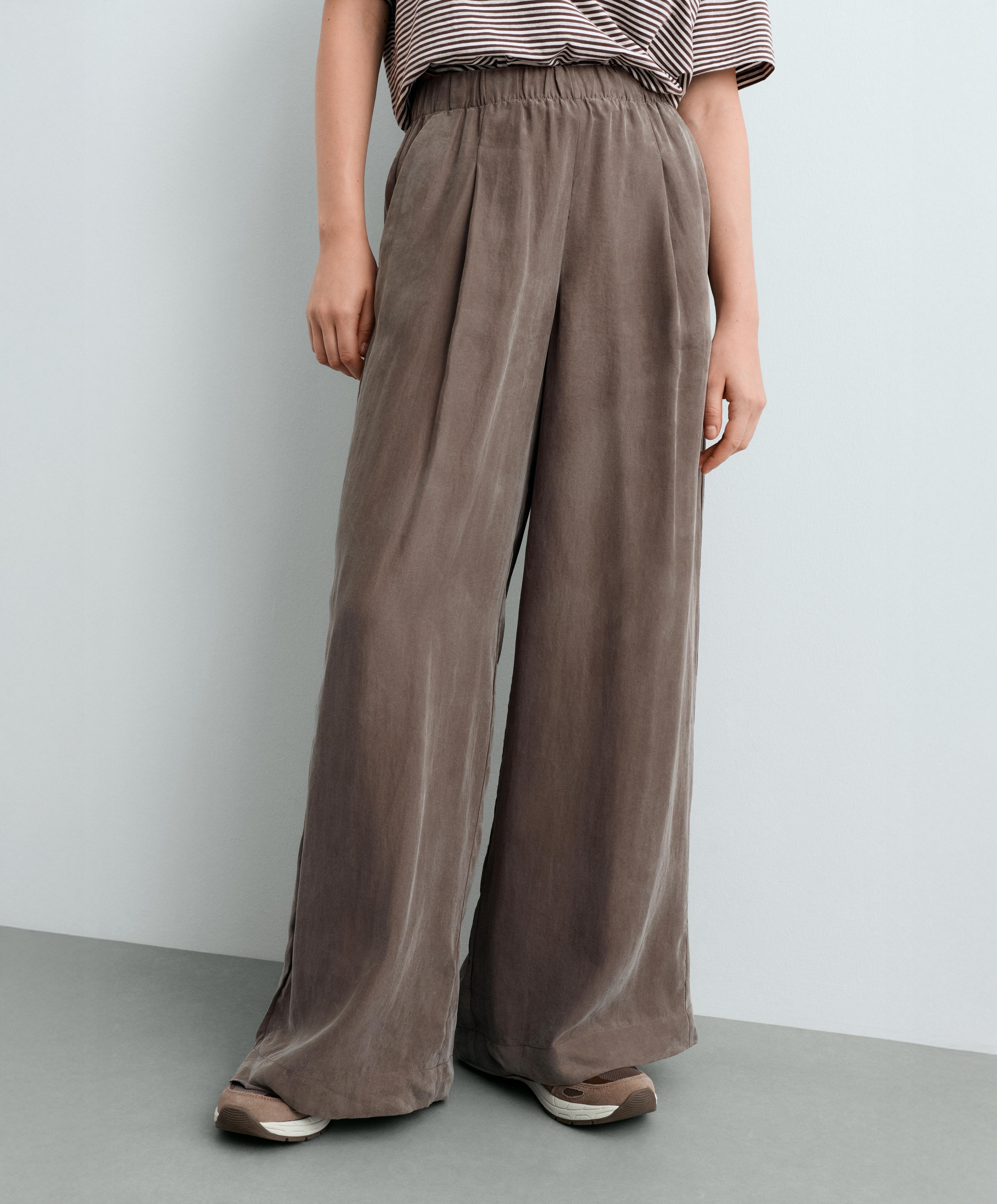100% lyocell wide-leg trousers — DARK MINK