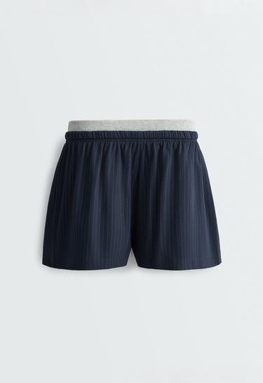 Pinstripe cotton pique shorts — NAVY BLUE 6