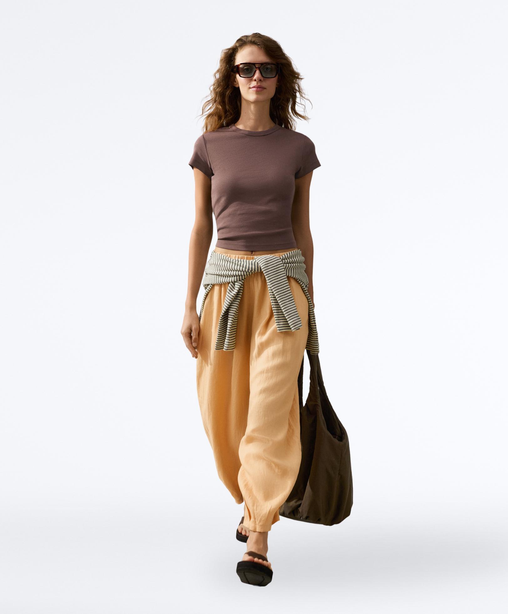 100% linen balloon trousers — BURNT YELLOW