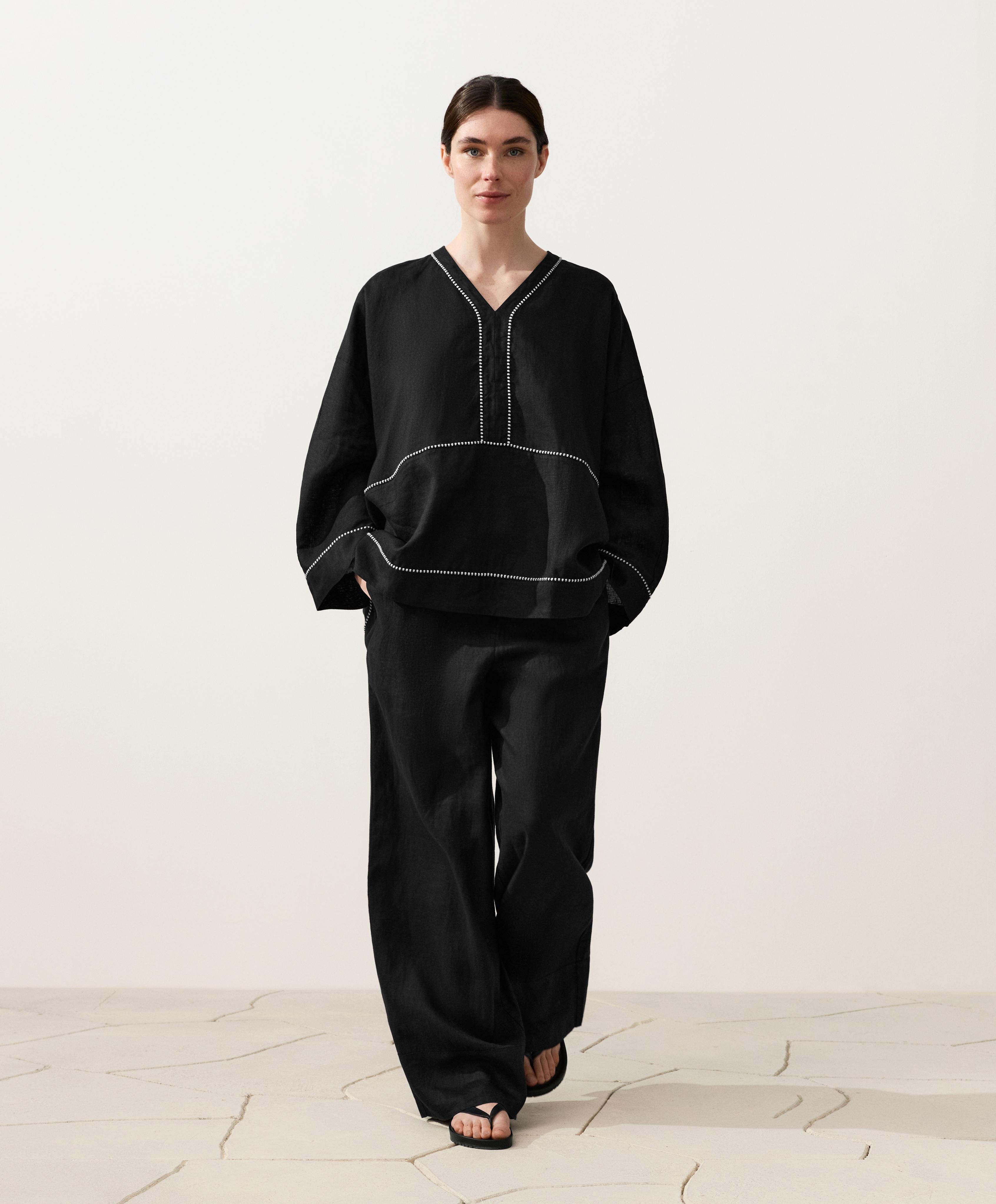 100% linen kaftan shirt — BLACK (alternate view)