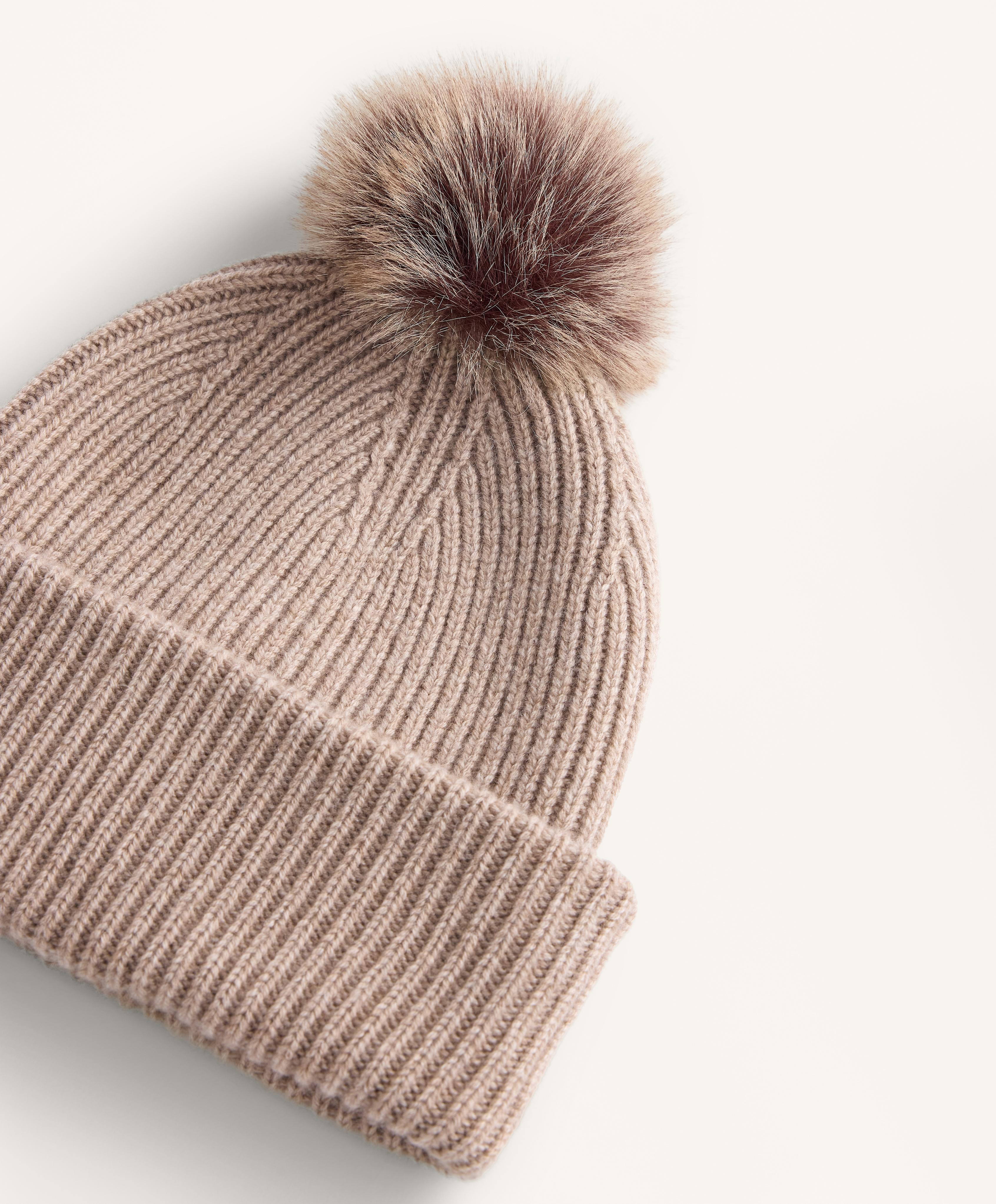 Wool blend knit pompom hat — SOFT MINK