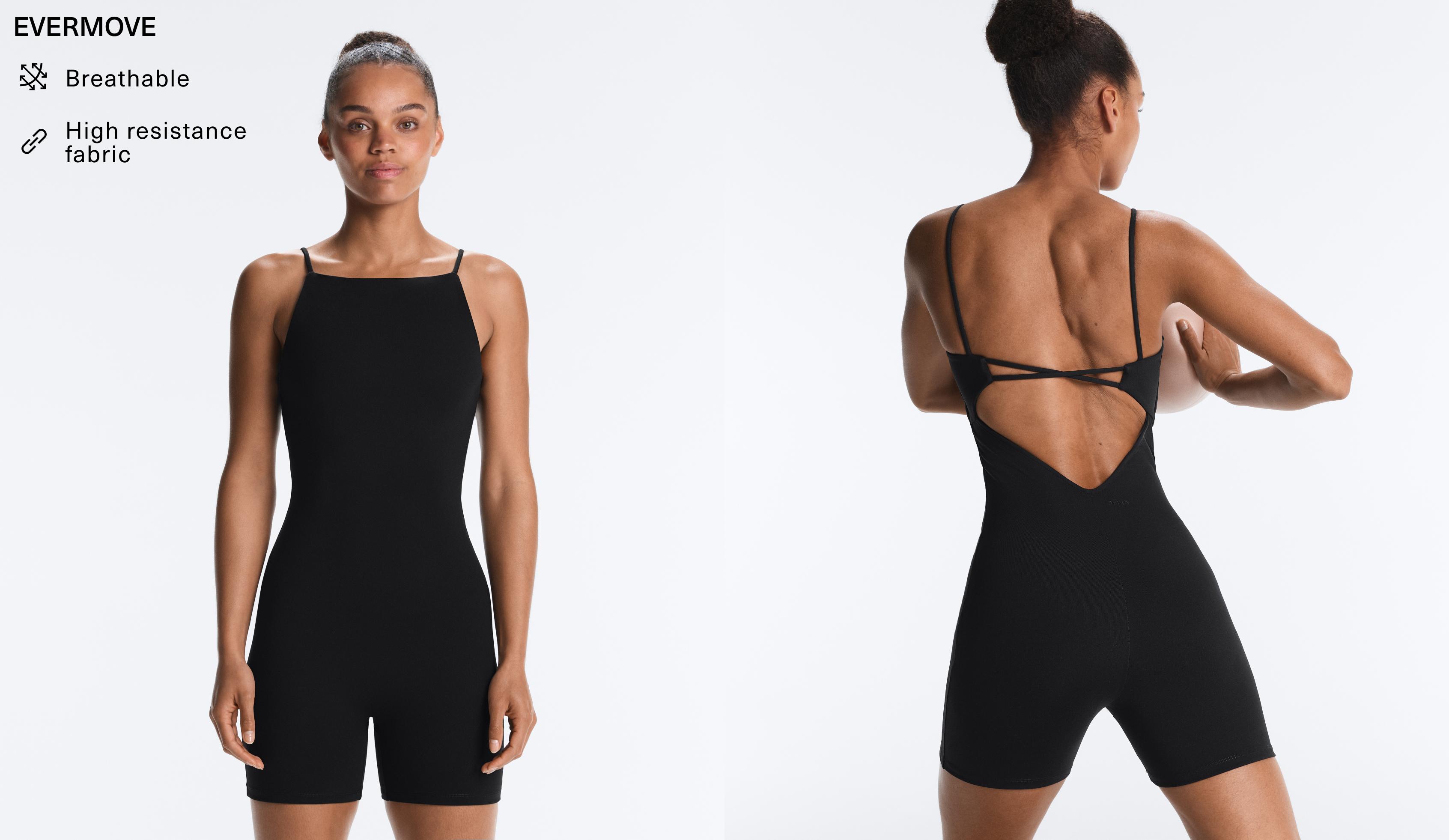 Evermove open-back short jumpsuit — BLACK