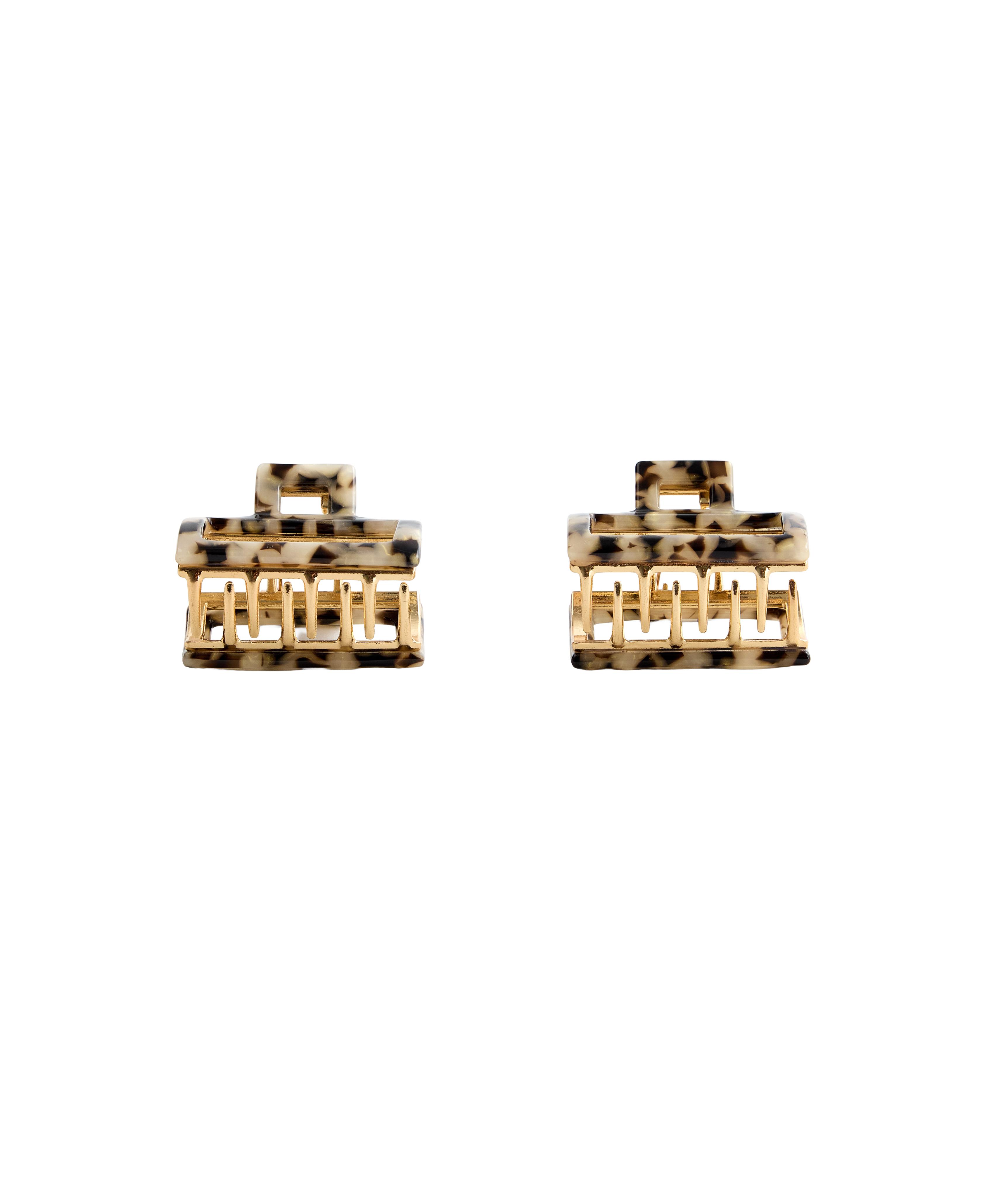2 metallic mini hair clips — CHESTNUT