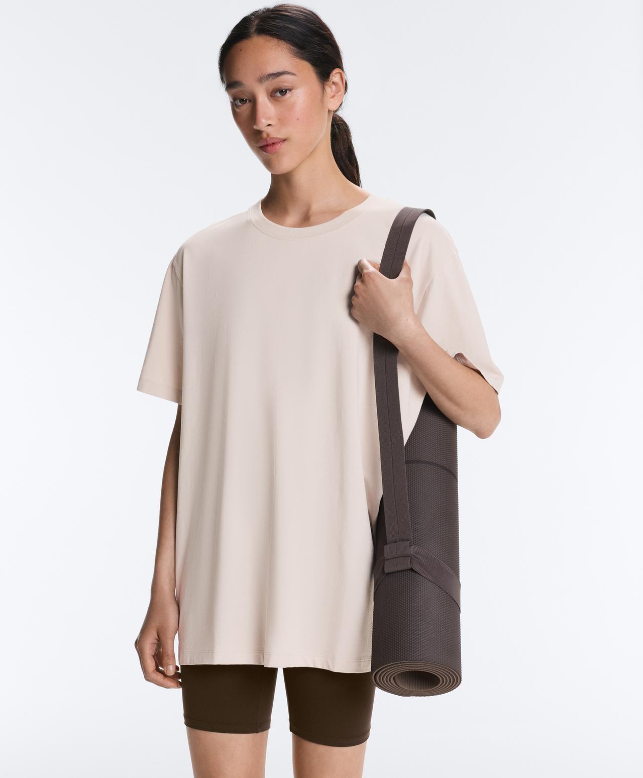 Oversize cotton blend short-sleeved T-shirt — SAND