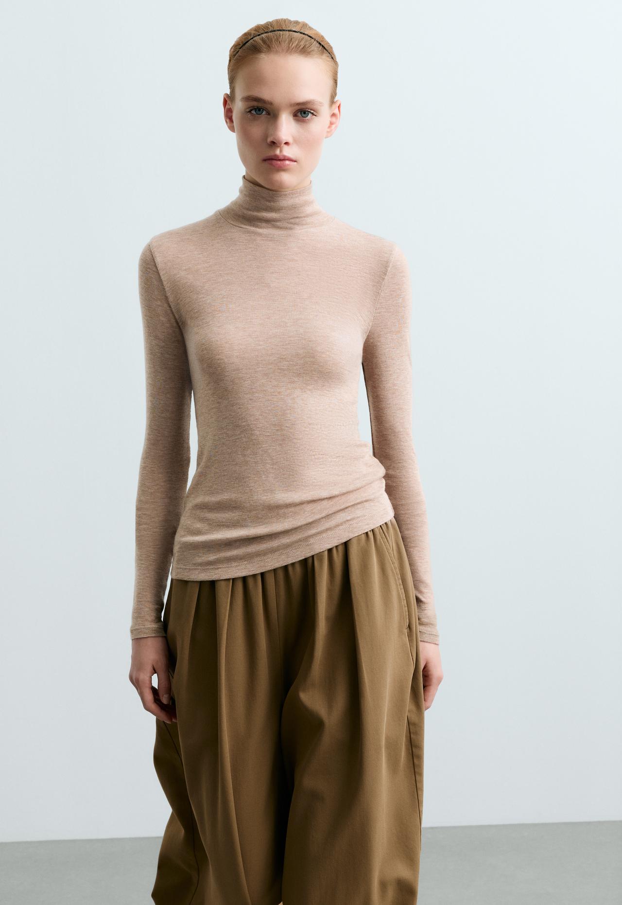 T-shirt base layer rib — MINK MELANGE