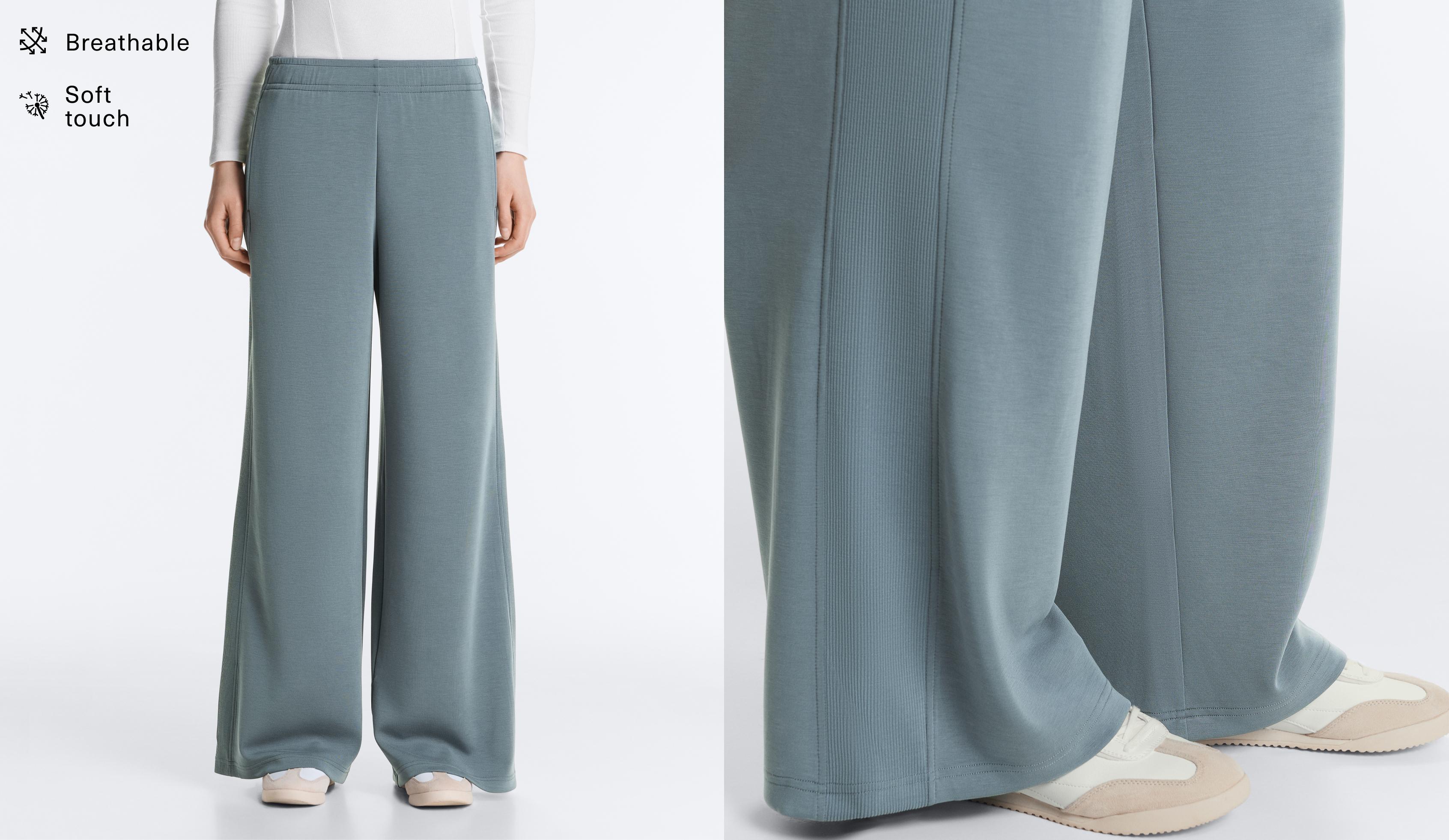 Side rib straight-leg trousers with soft-touch modal — DARK GREY-BLUE