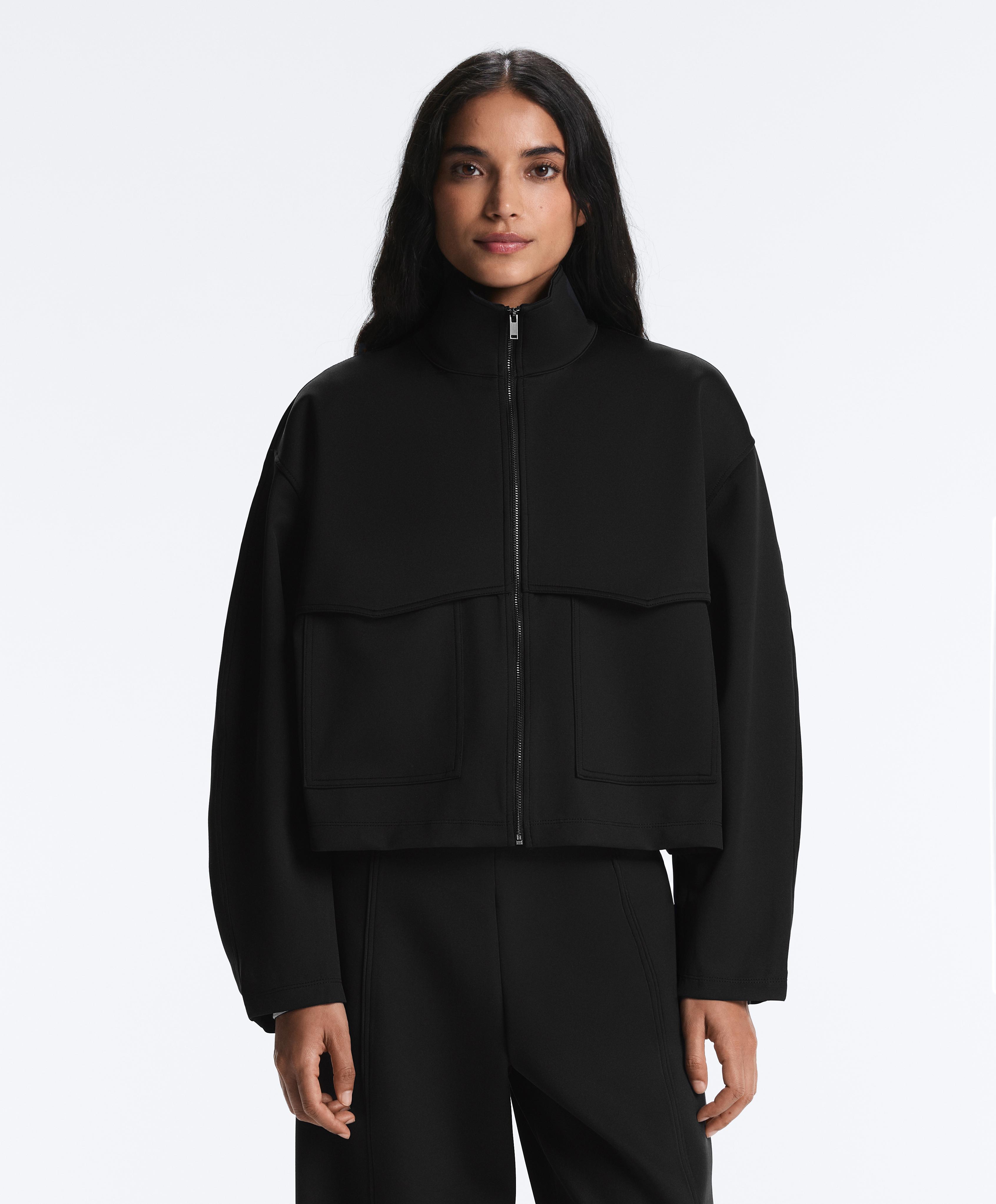 Boxy neoprene-effect jacket — BLACK
