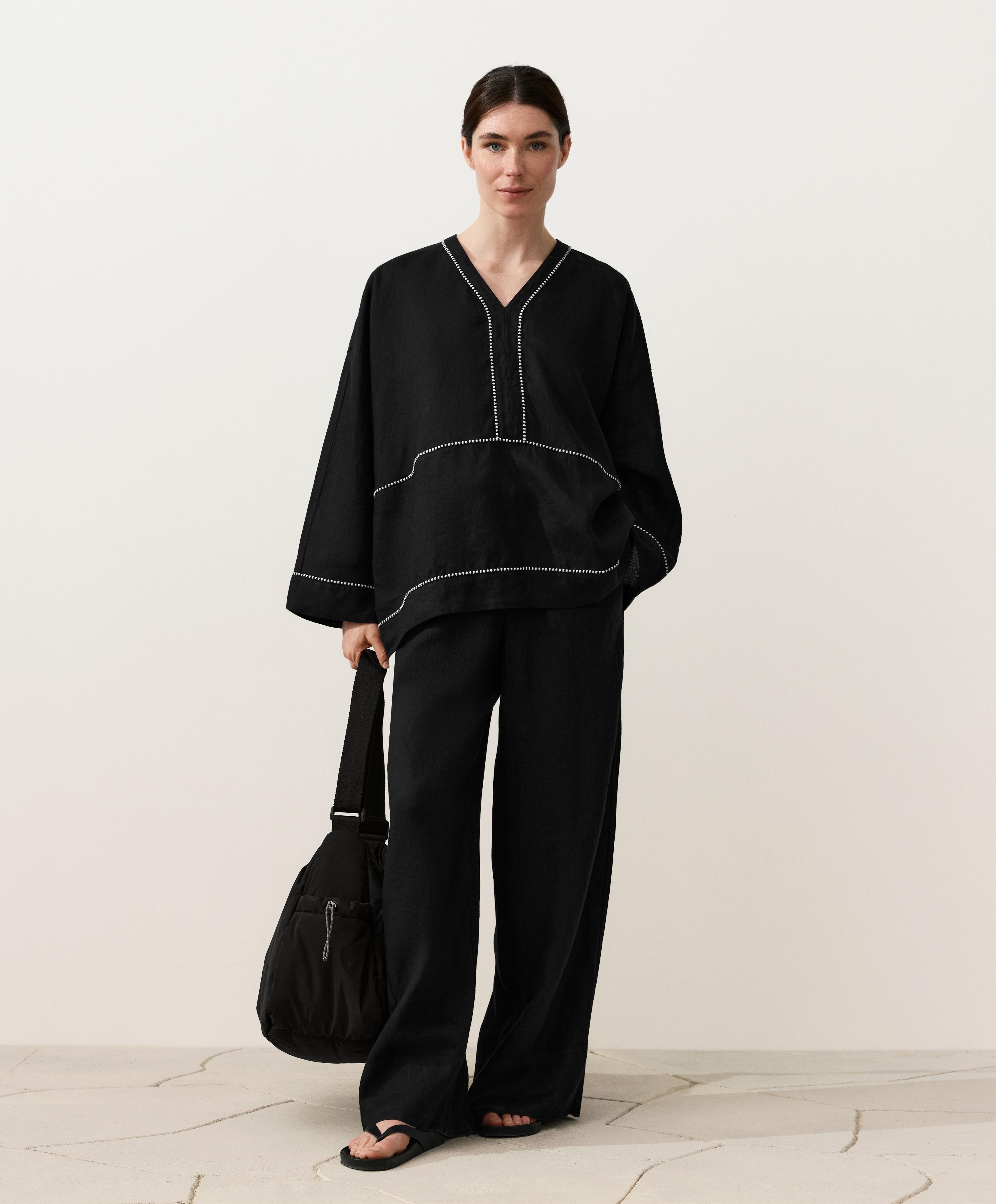 100% linen kaftan shirt — BLACK