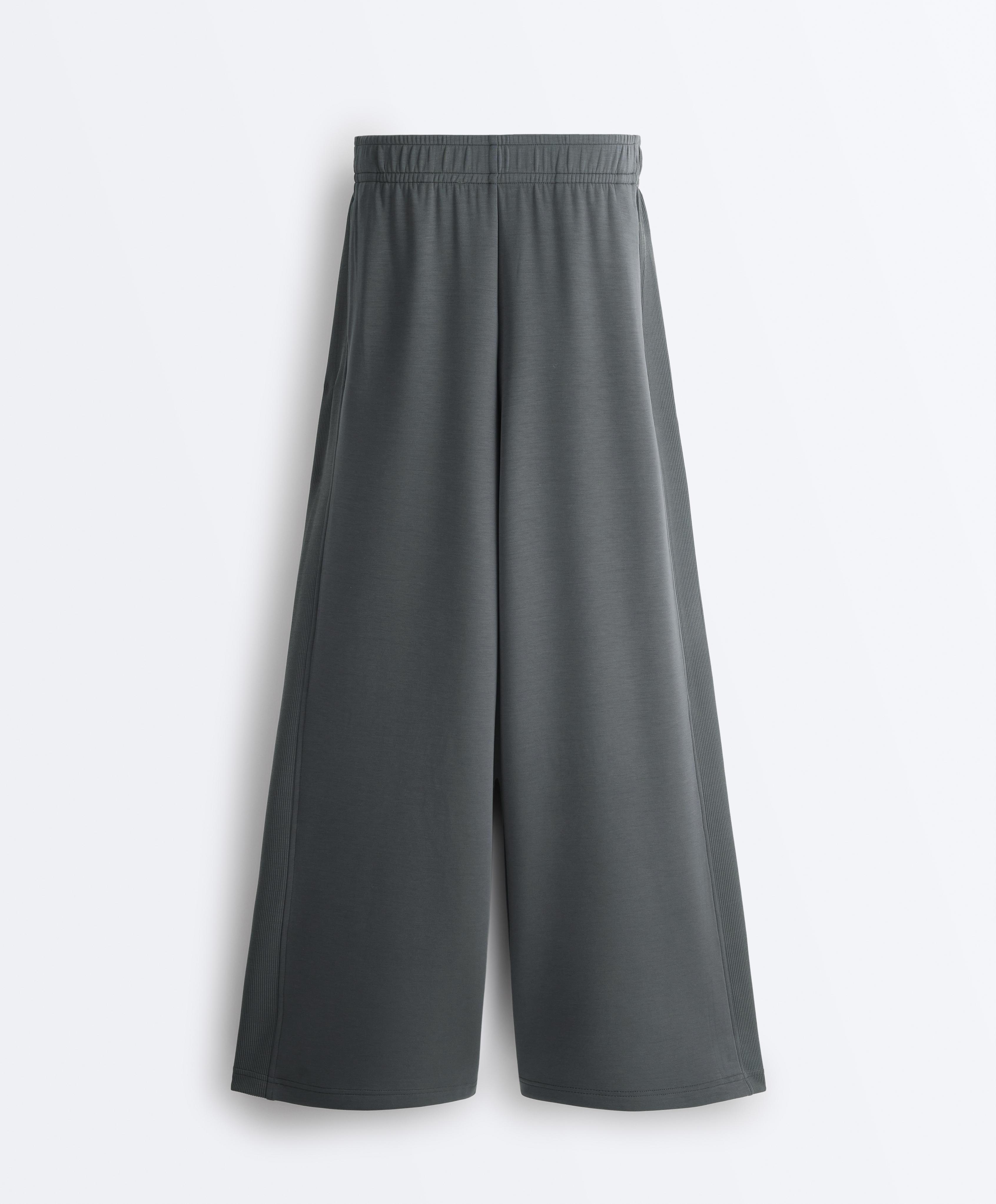 Side rib straight-leg trousers with soft-touch modal — ASPHALT