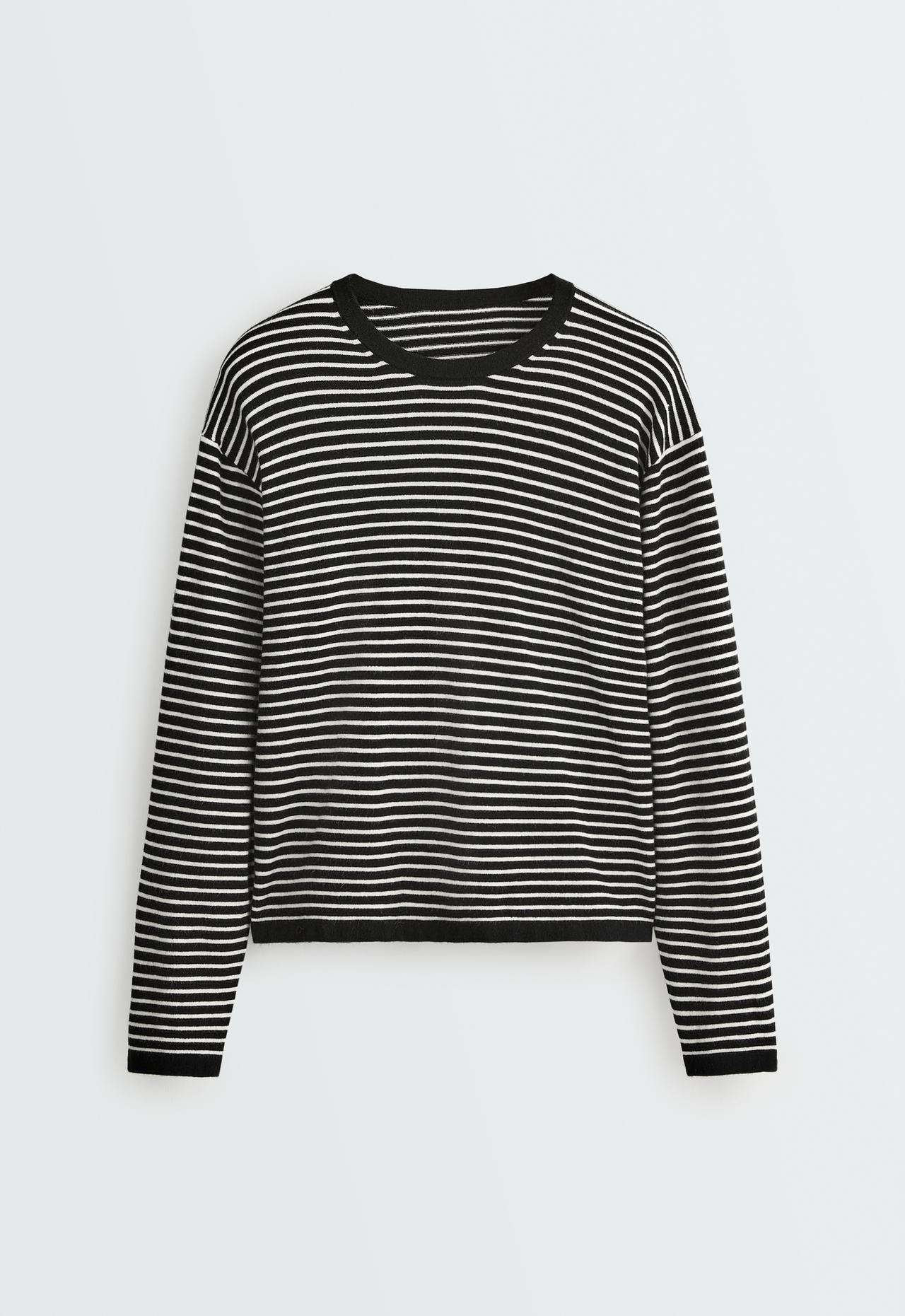 Fine striped knit jumper — BLACK