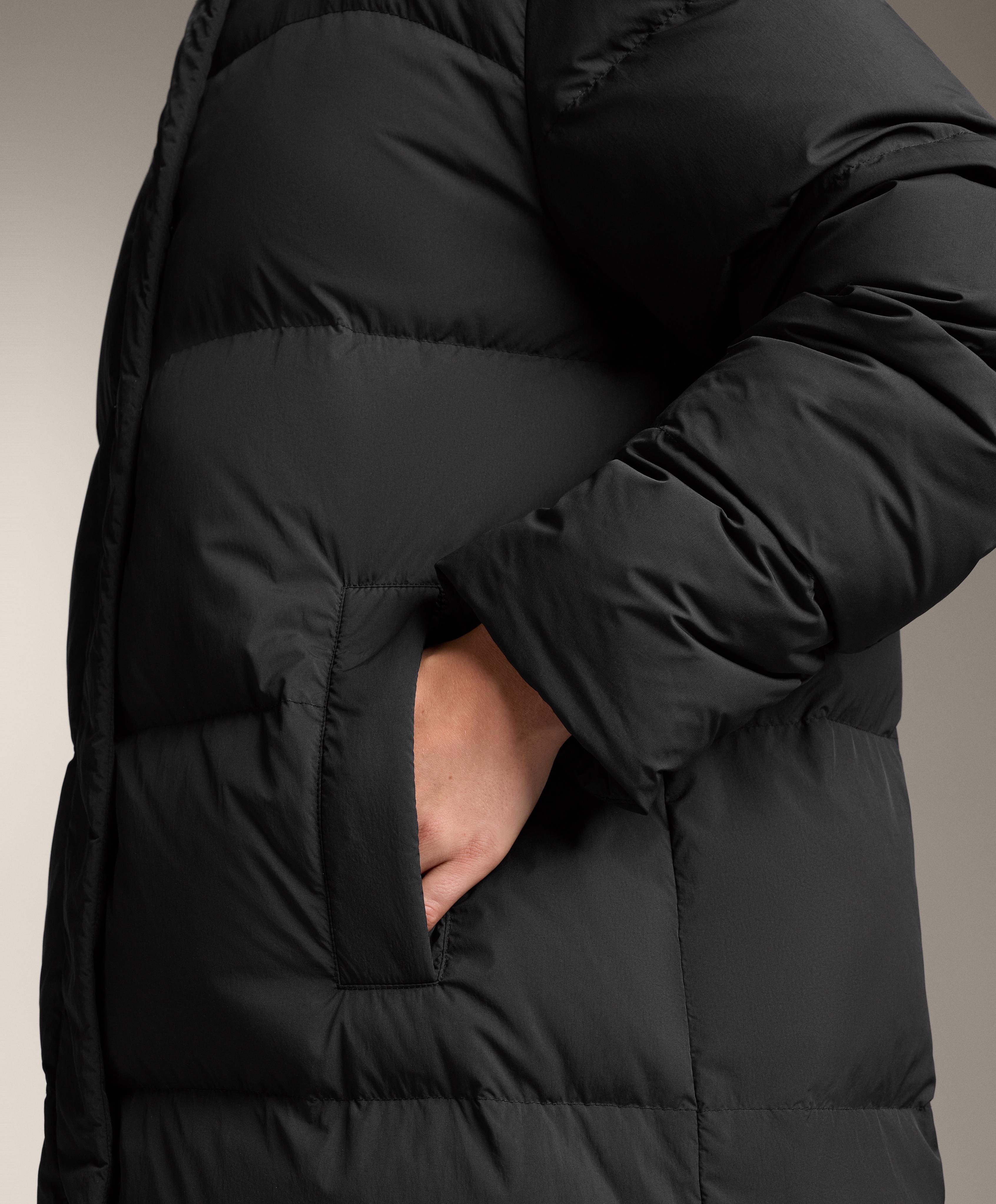 Long 100% down padded jacket — BLACK