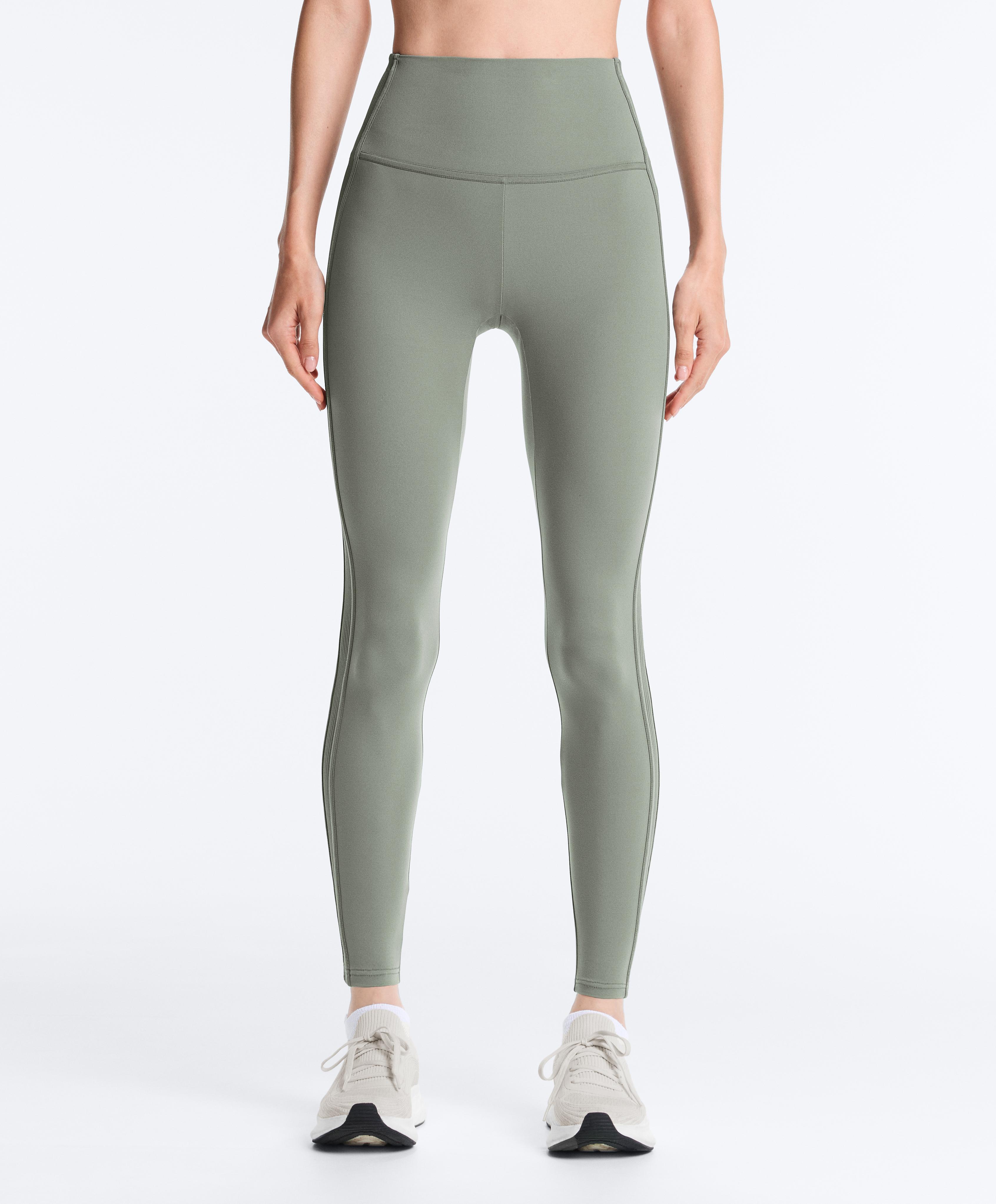 Comfortlux high rise rib ankle-length leggings — KHAKI-GREY