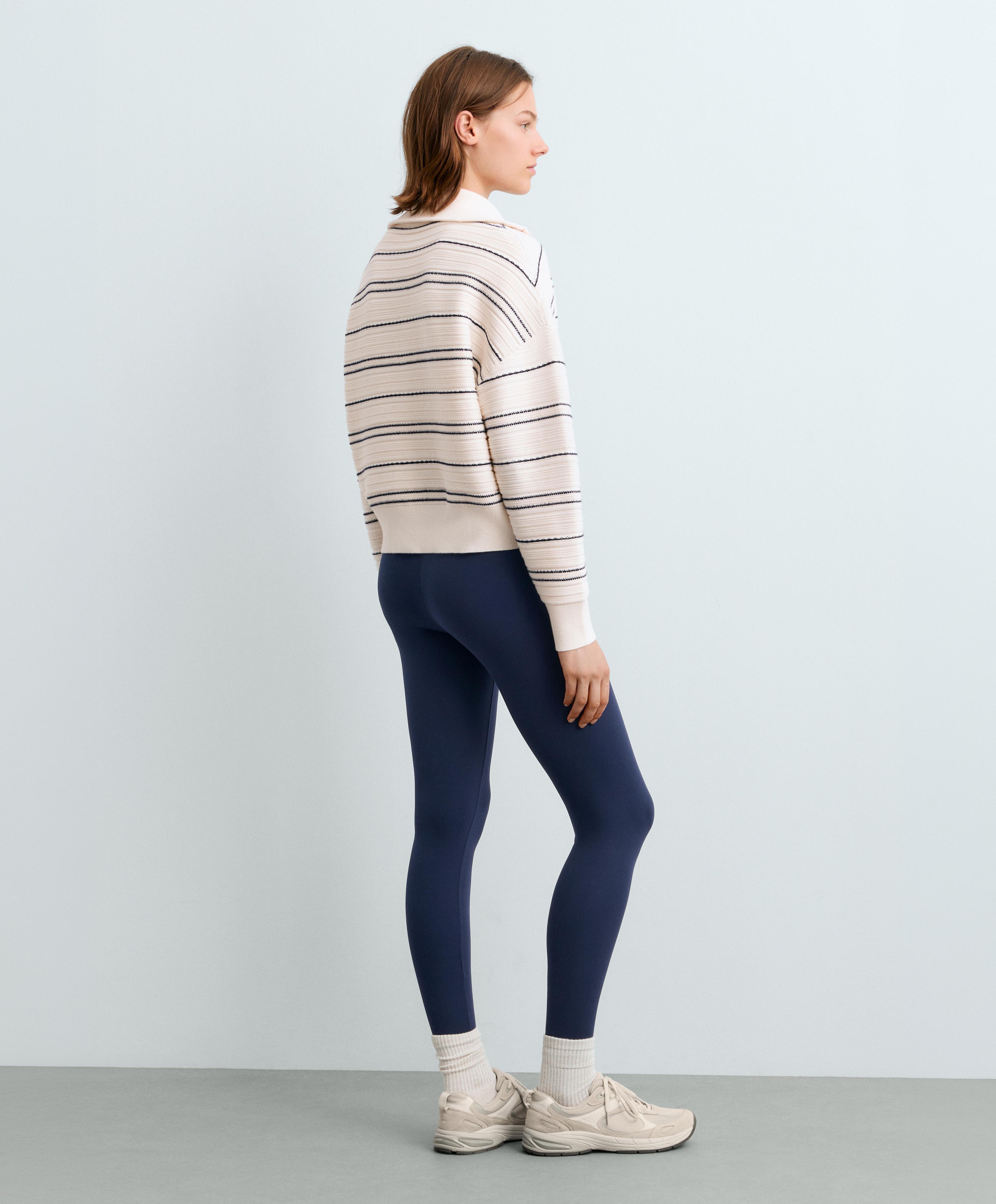 High-neck striped knit jumper — PALE ECRU