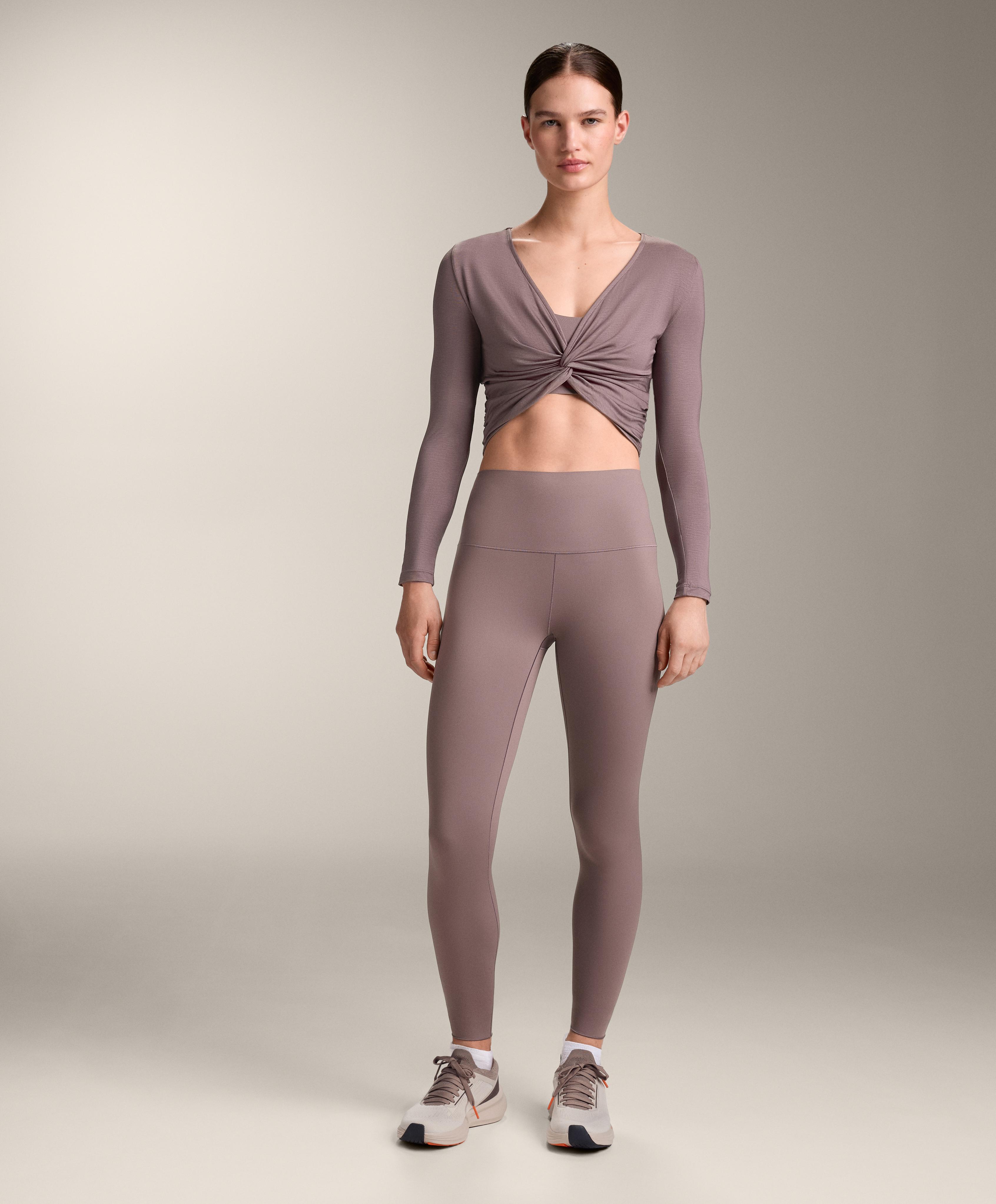 Multi-position long sleeve knotted lyocell blend T-shirt — GREY-LILAC