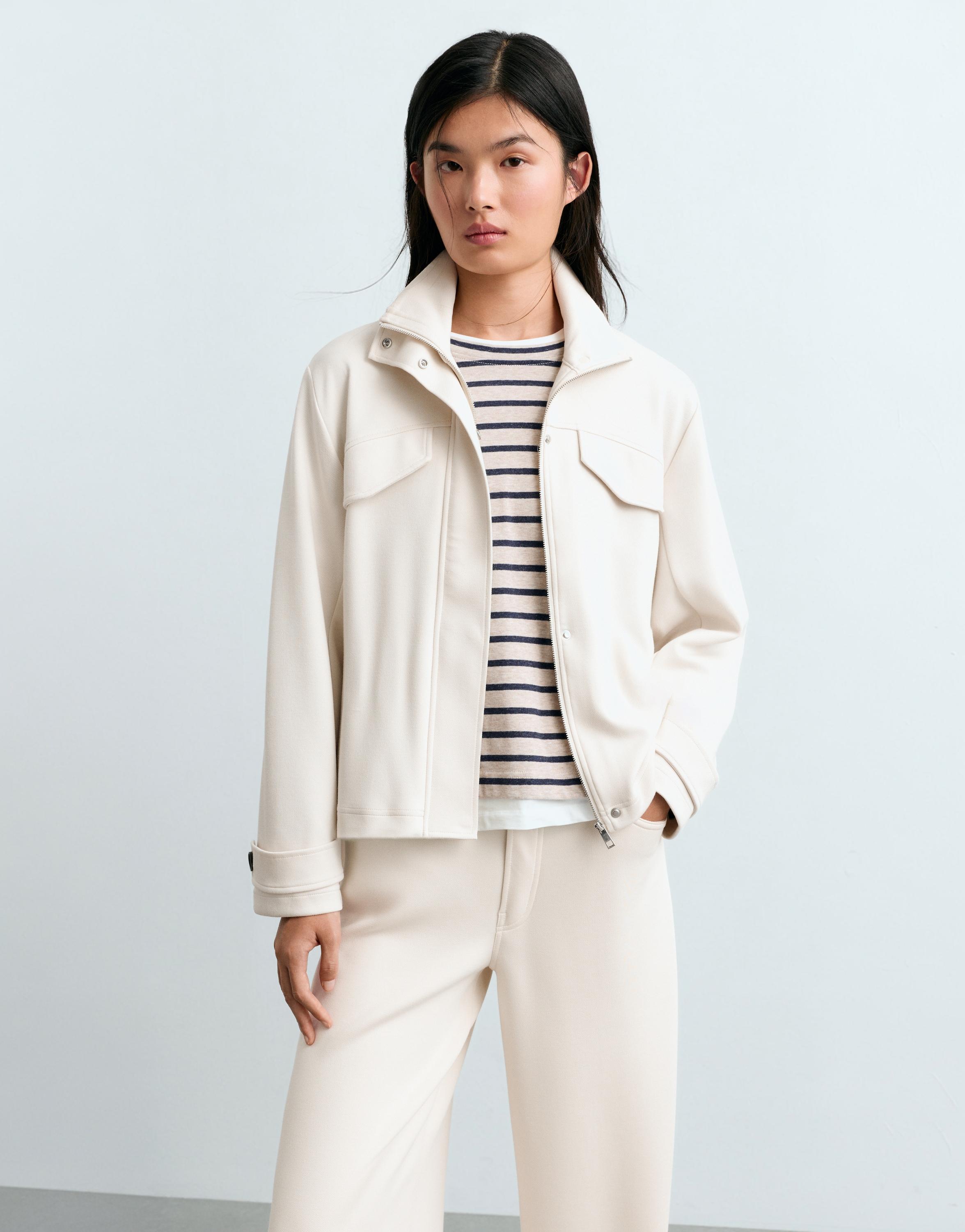 Belted jacket with pockets — PALE ECRU