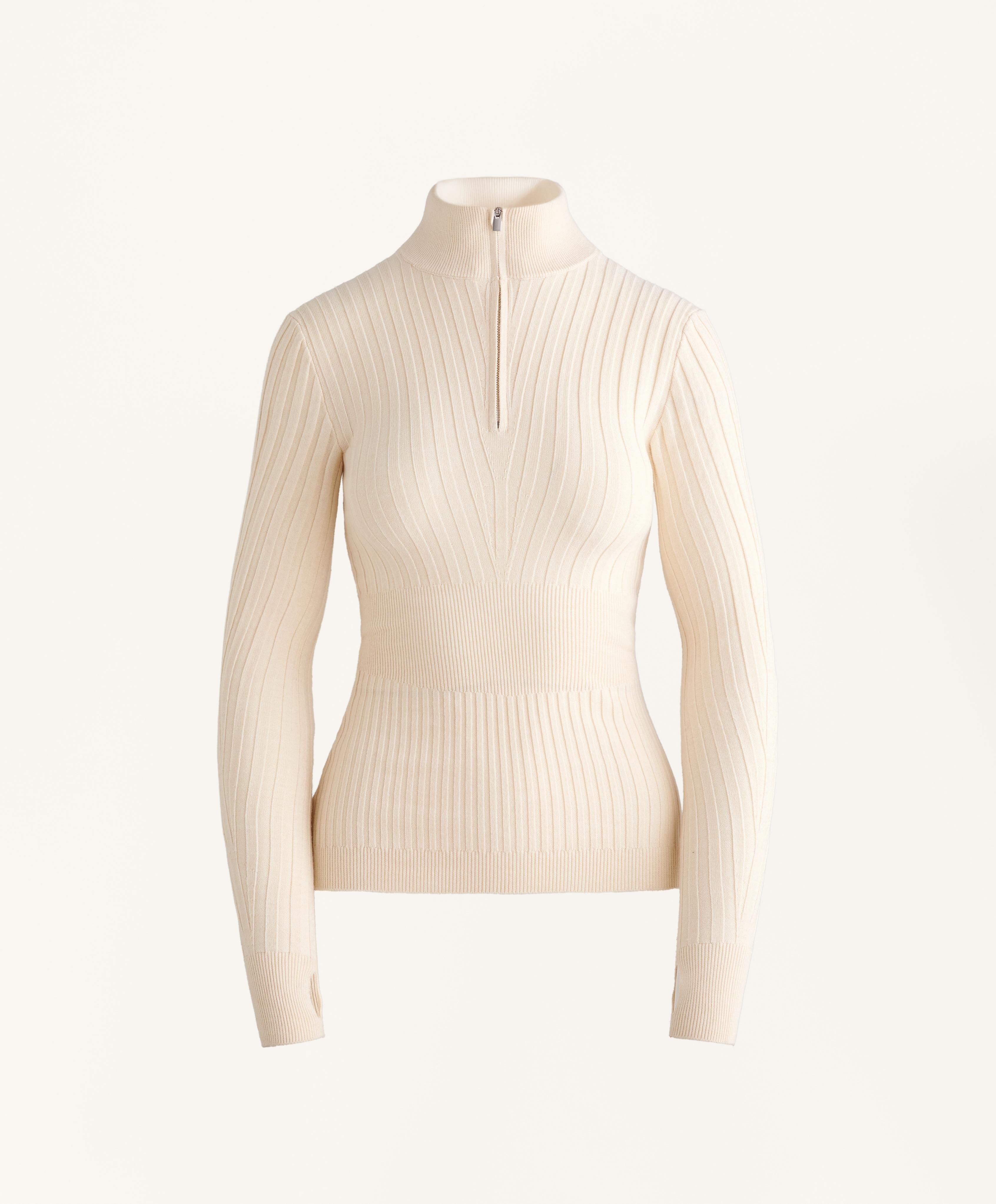 Thermal base layer rib knit T-shirt with peak — ECRU