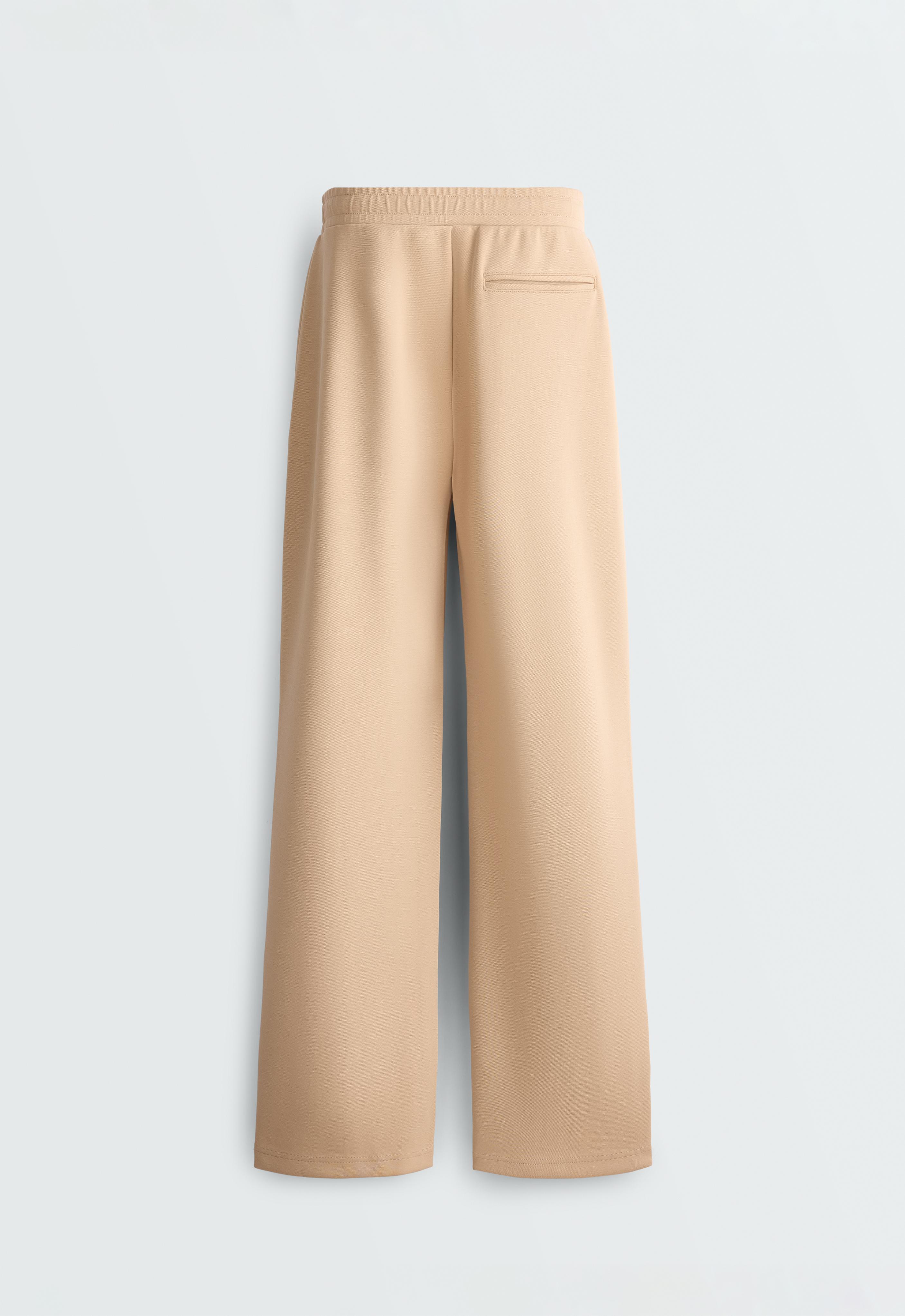Cotton piqué straight-leg trousers — BEIGE