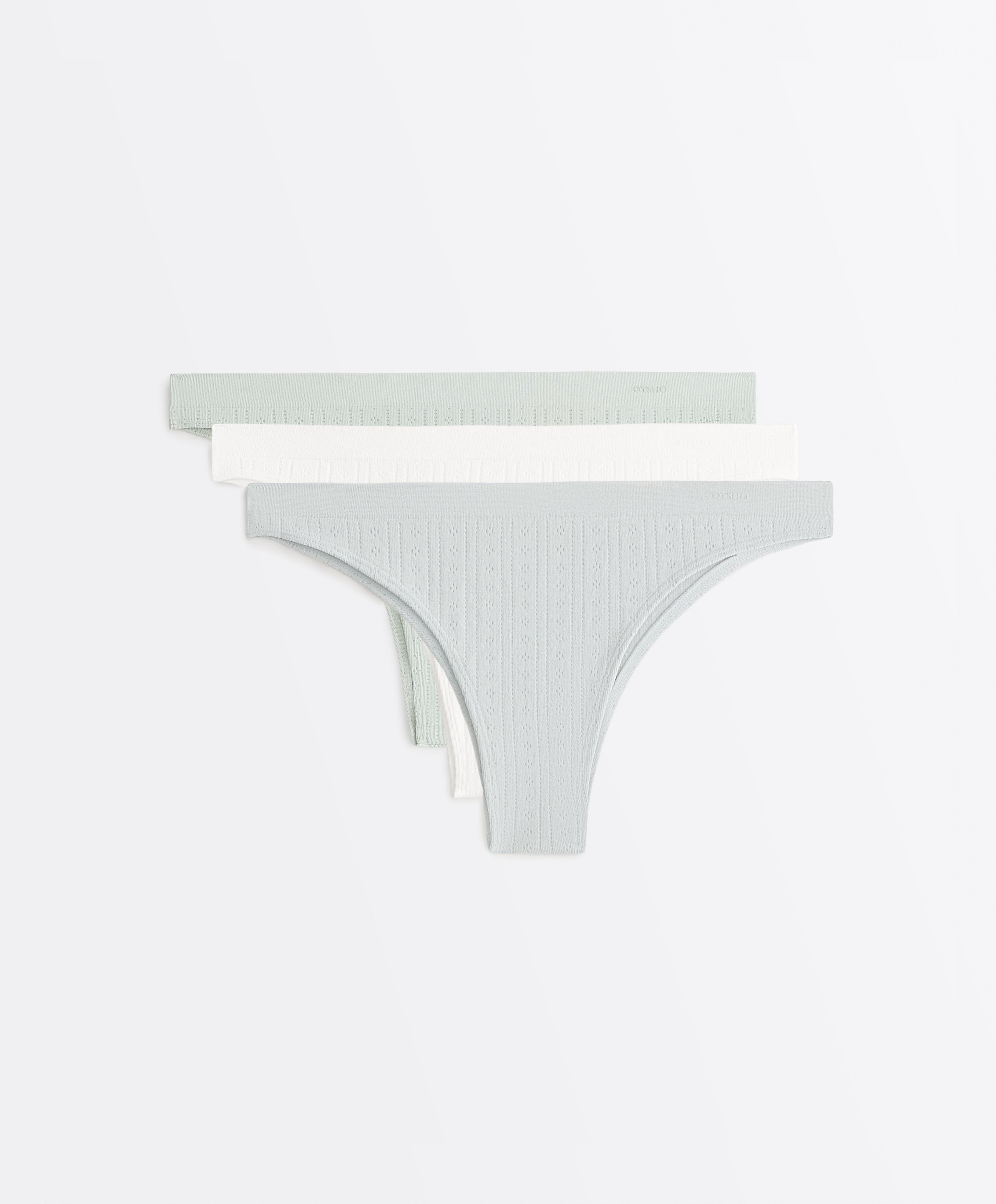 3 seamless soft-touch openwork Brazilian briefs — AQUAMARINE