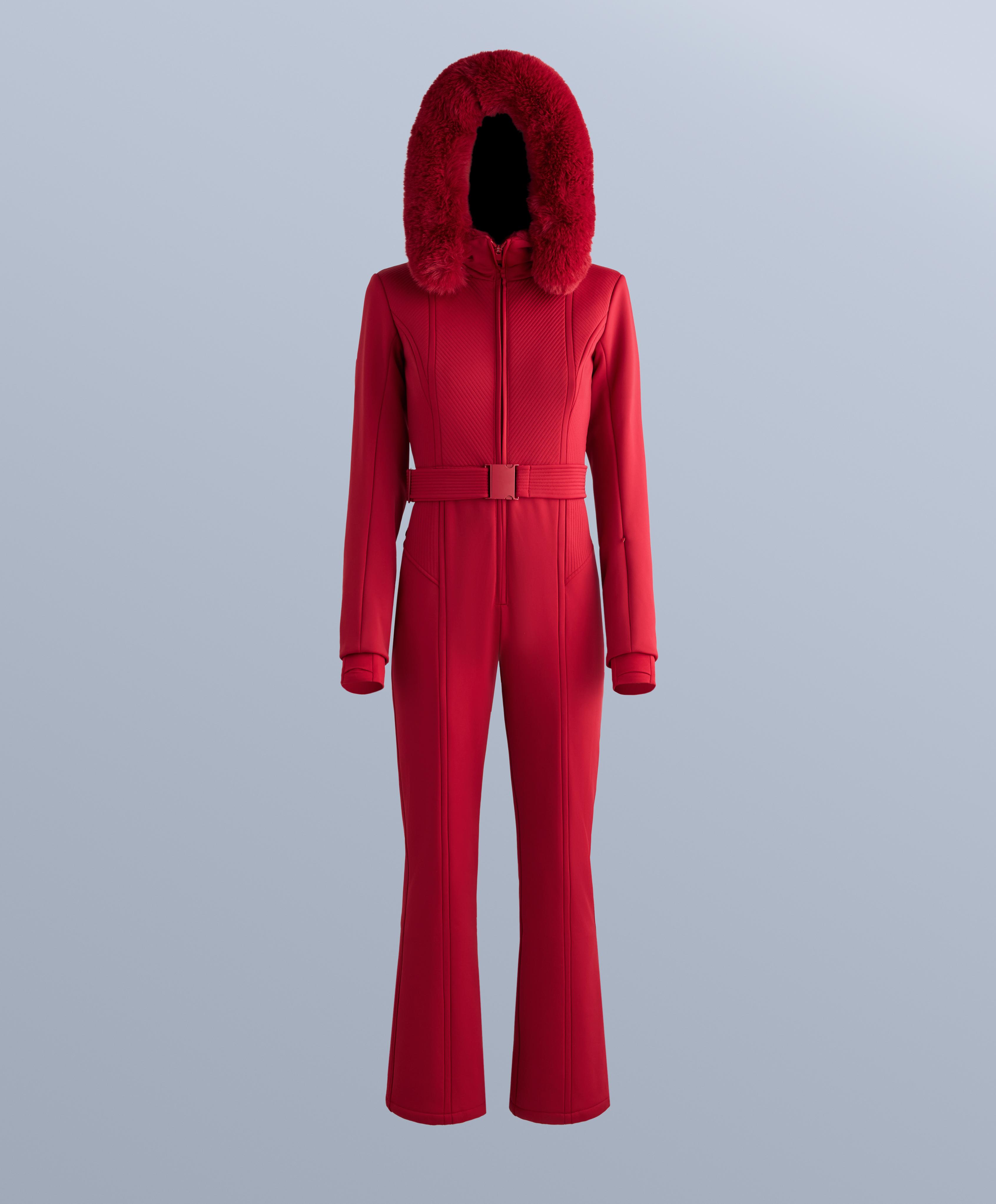 Water-resistant fitted stretch SKI jumpsuit — RED