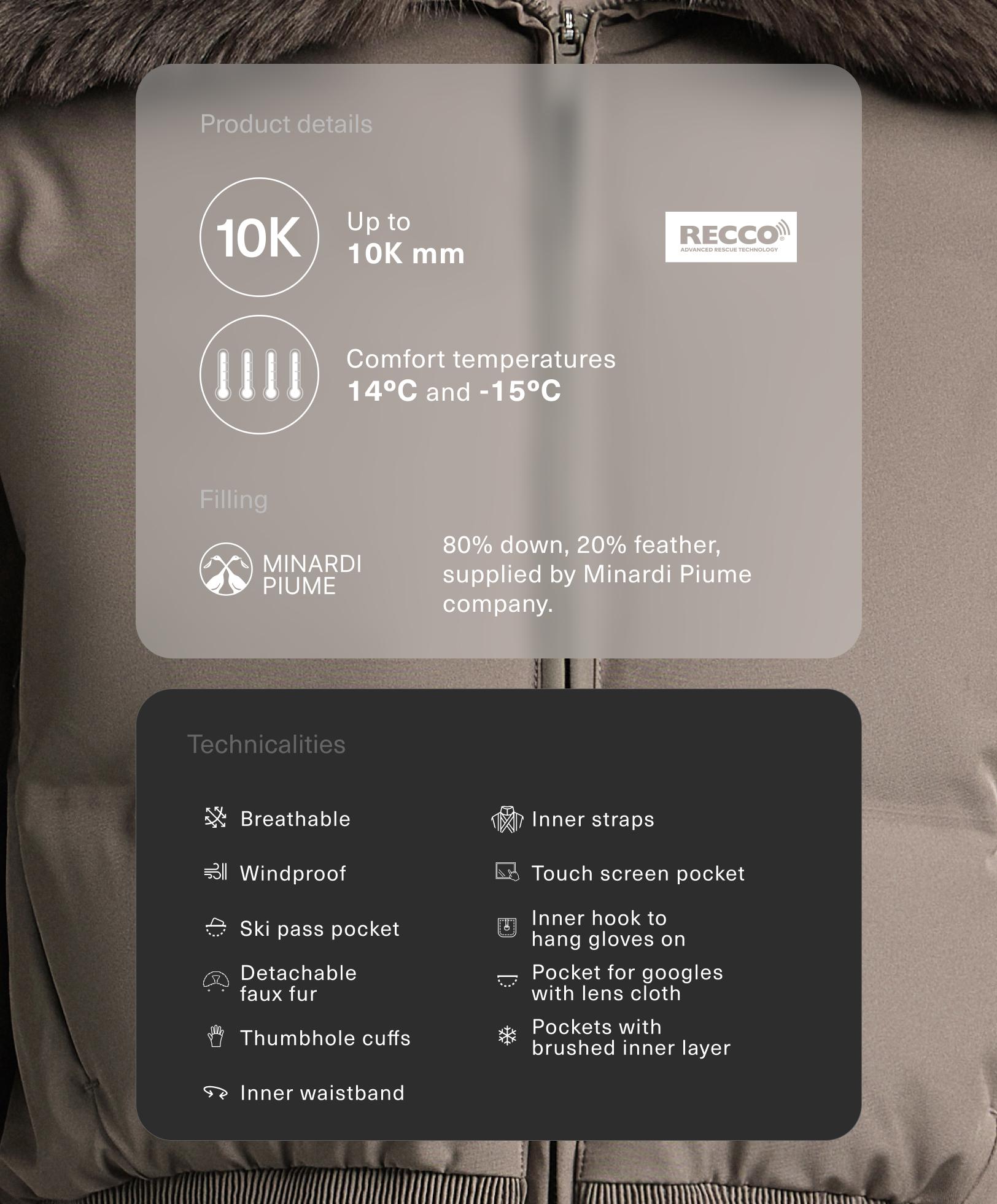 جاكيت 80% زغب و 20% ريش من MINARDI PIUME للتزلج مقاوم للماء جاكيت 80% زغب و 20% ريش من MINARDI PIUME للتزلج مقاوم للماء