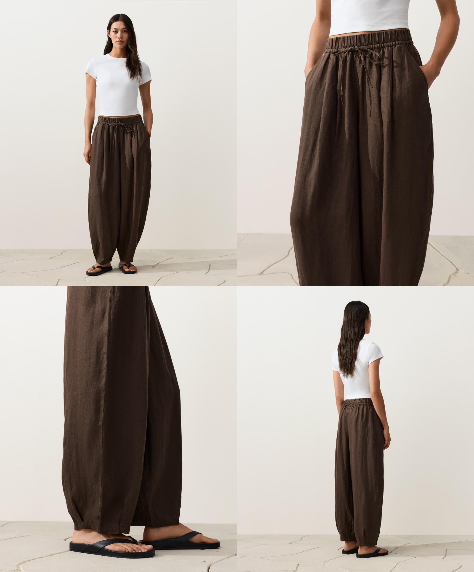 100% linen balloon trousers — DARK BROWN