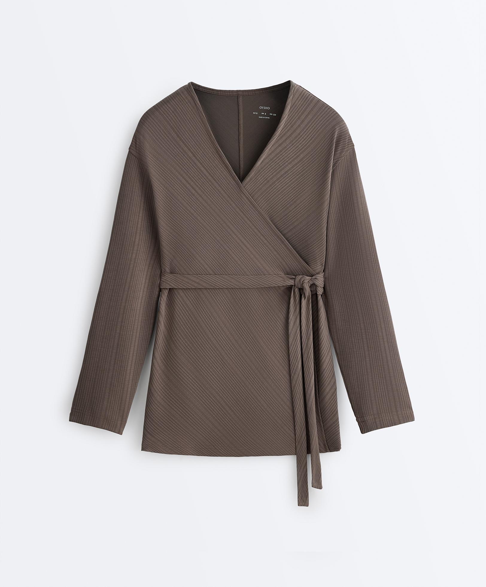 Long asymmetric stripe jacket with modal — WASHED TAUPE-MAUVE