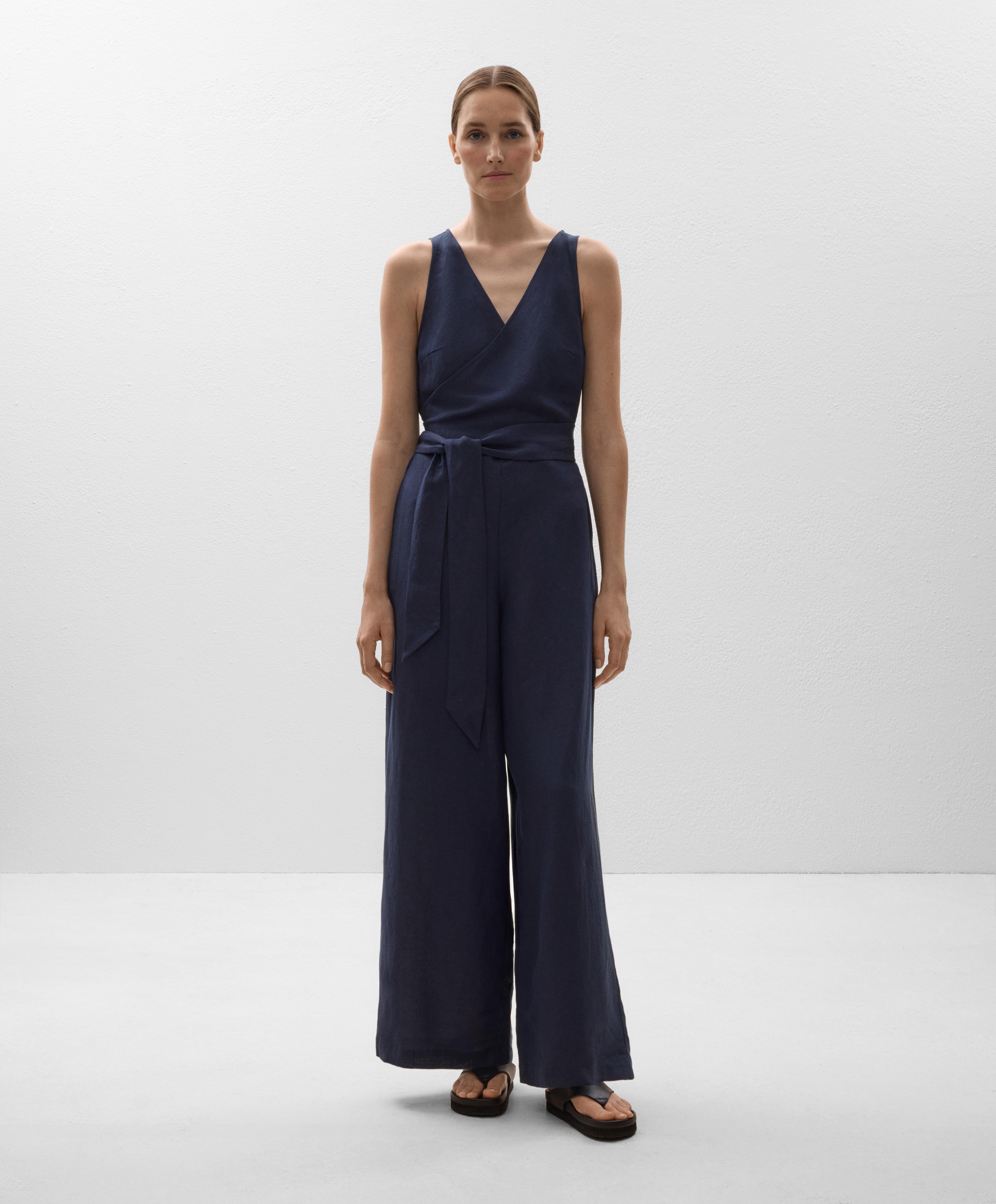 Combinaison pantalon longue croisée à nœud avec lin Combinaison pantalon longue croisée à nœud avec lin