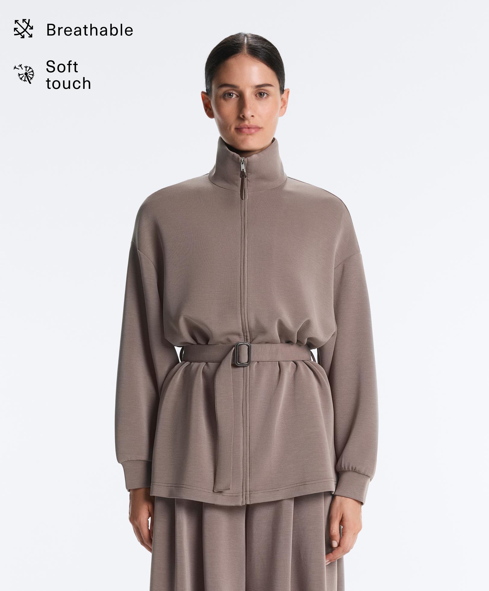 Long corset jacket with soft-touch modal belt