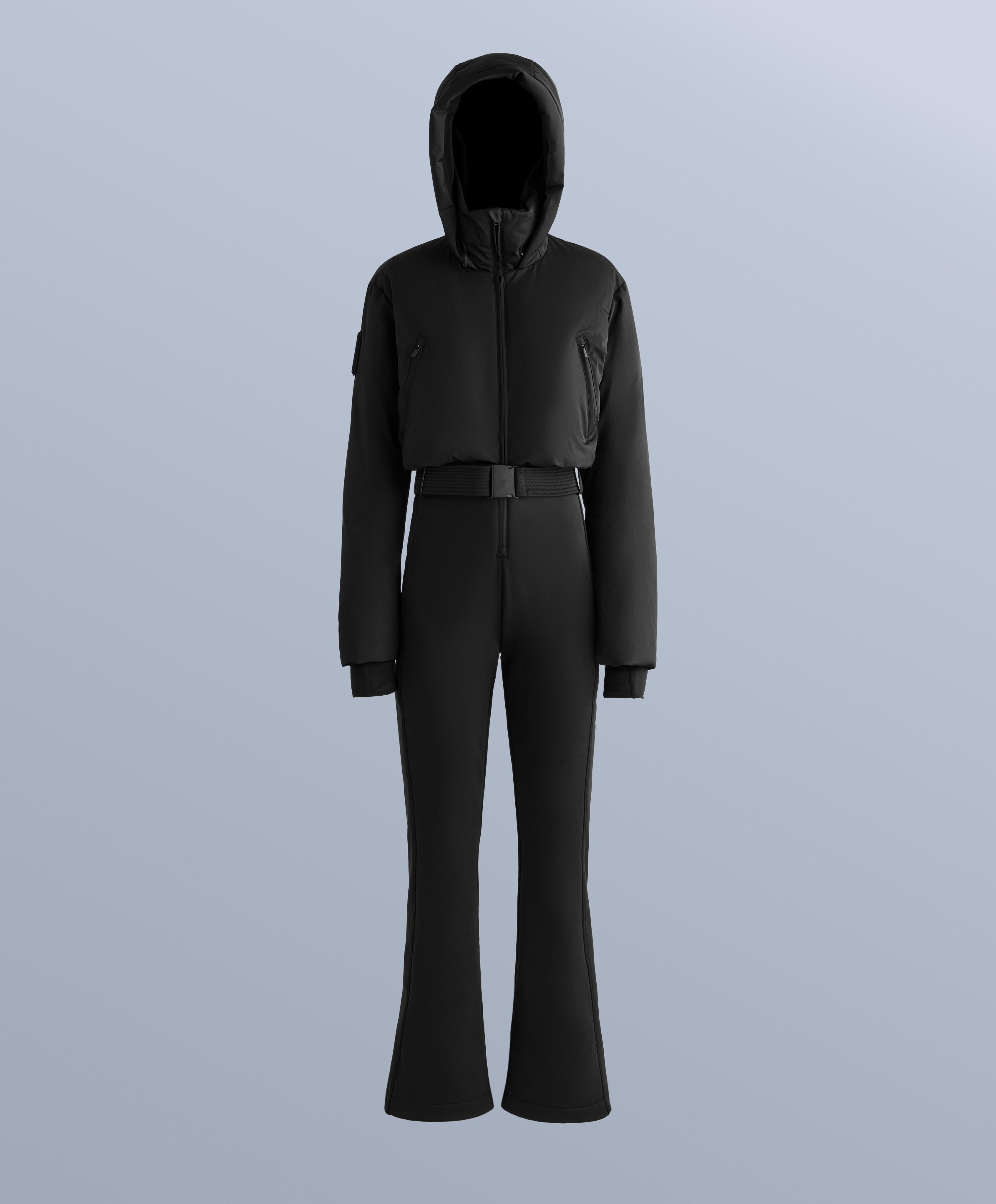 MINARDI PIUME SKI water-resistant padded 80% down and 20% feather jumpsuit — BLACK