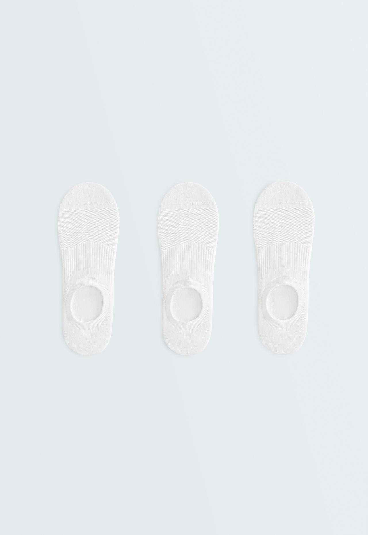 3 pairs of high-cut cotton blend invisible sports socks — WHITE