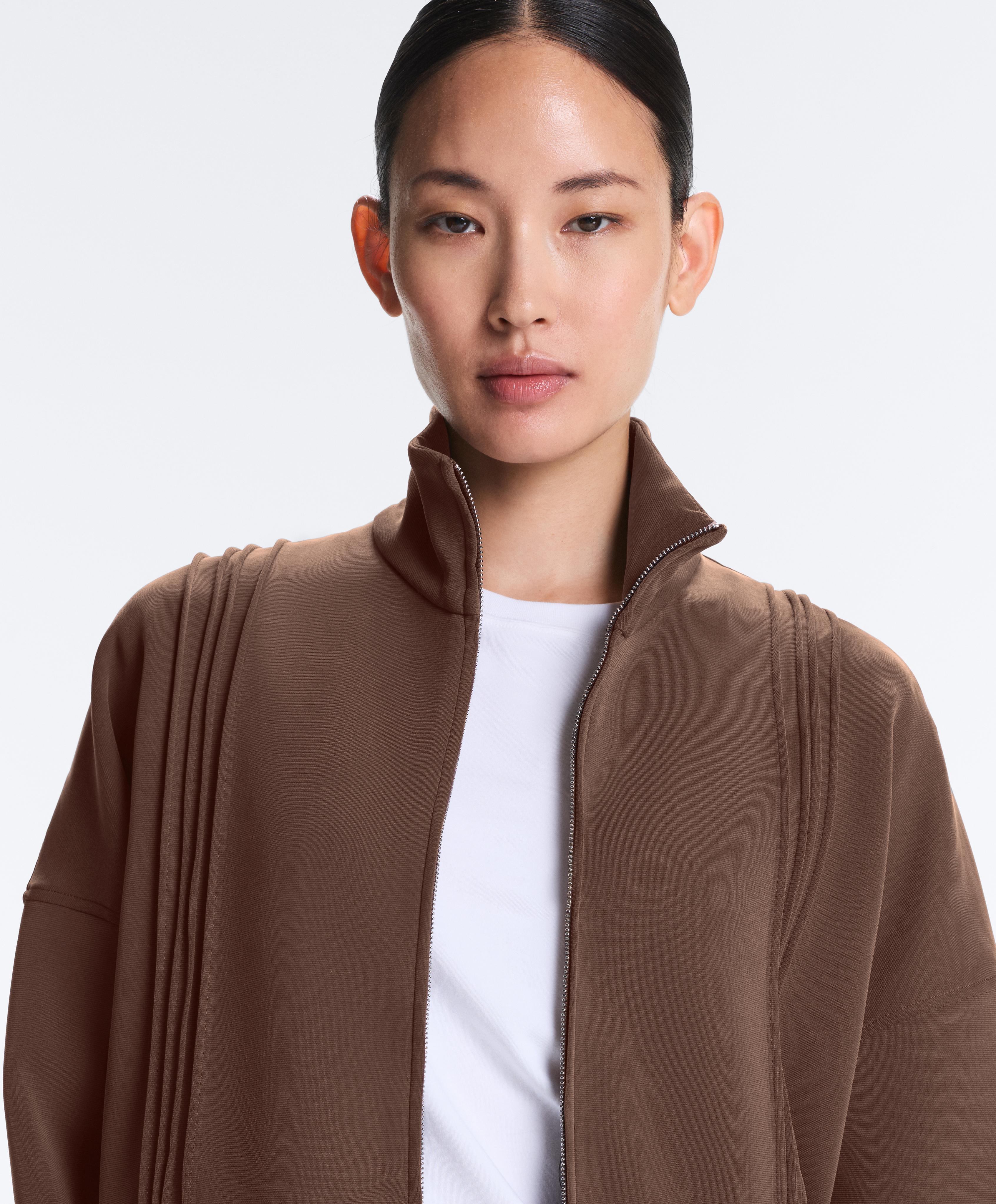 Soft-touch modal jacket with rib trim — MID-BROWN