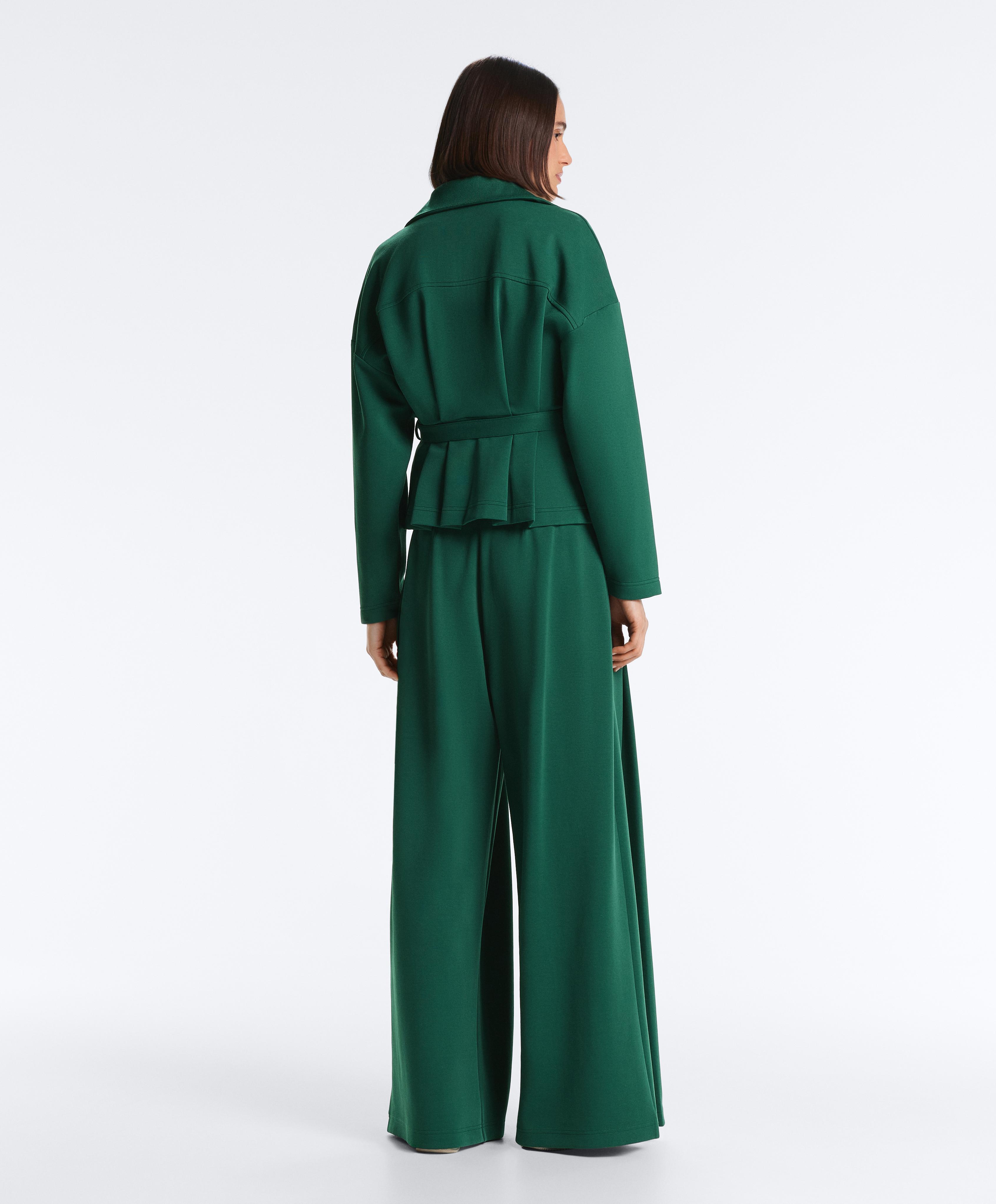 Dark emerald pique pleated wide-leg total look