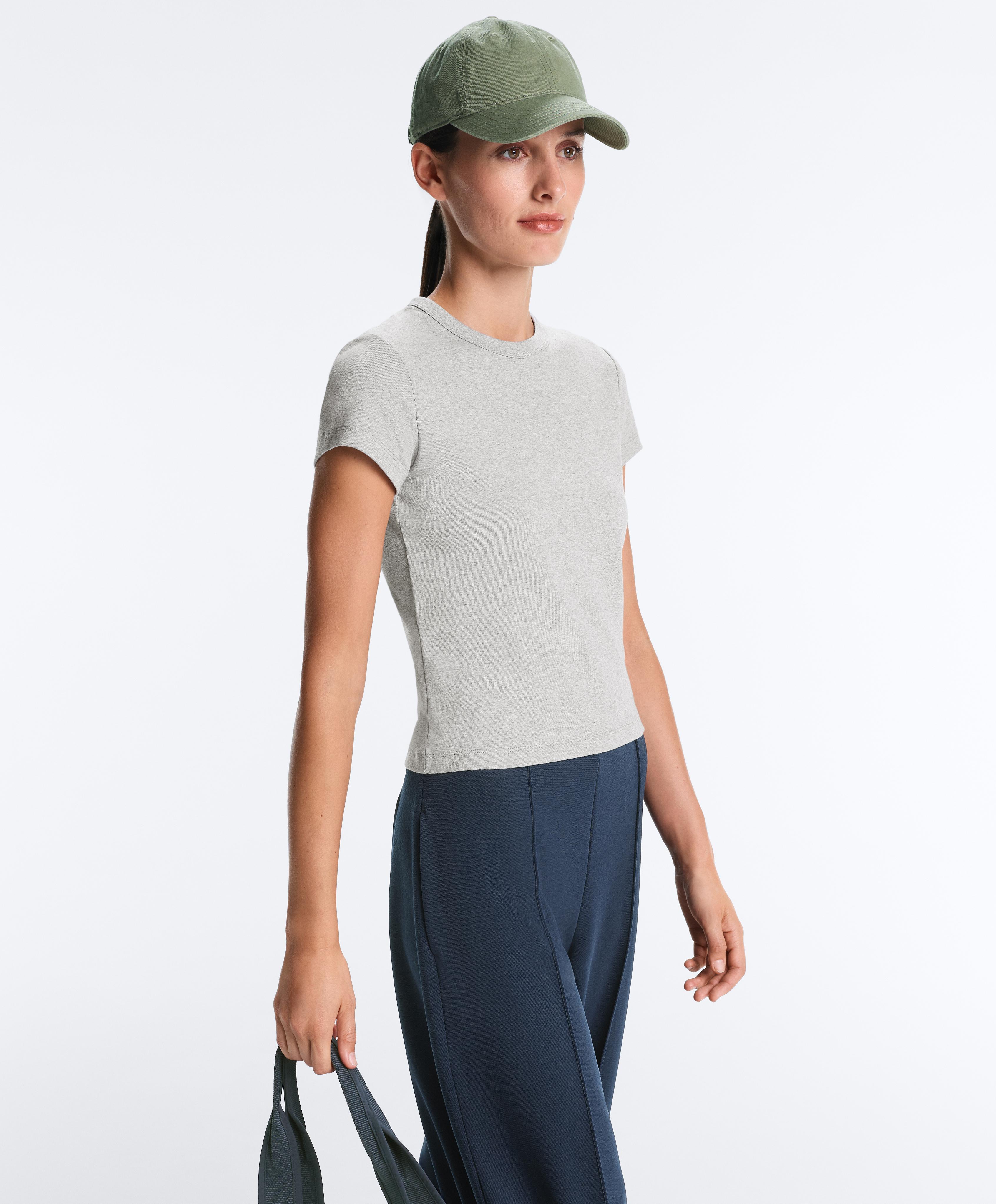 Fitted short sleeve rib T-shirt in cotton blend — GREY MELANGE