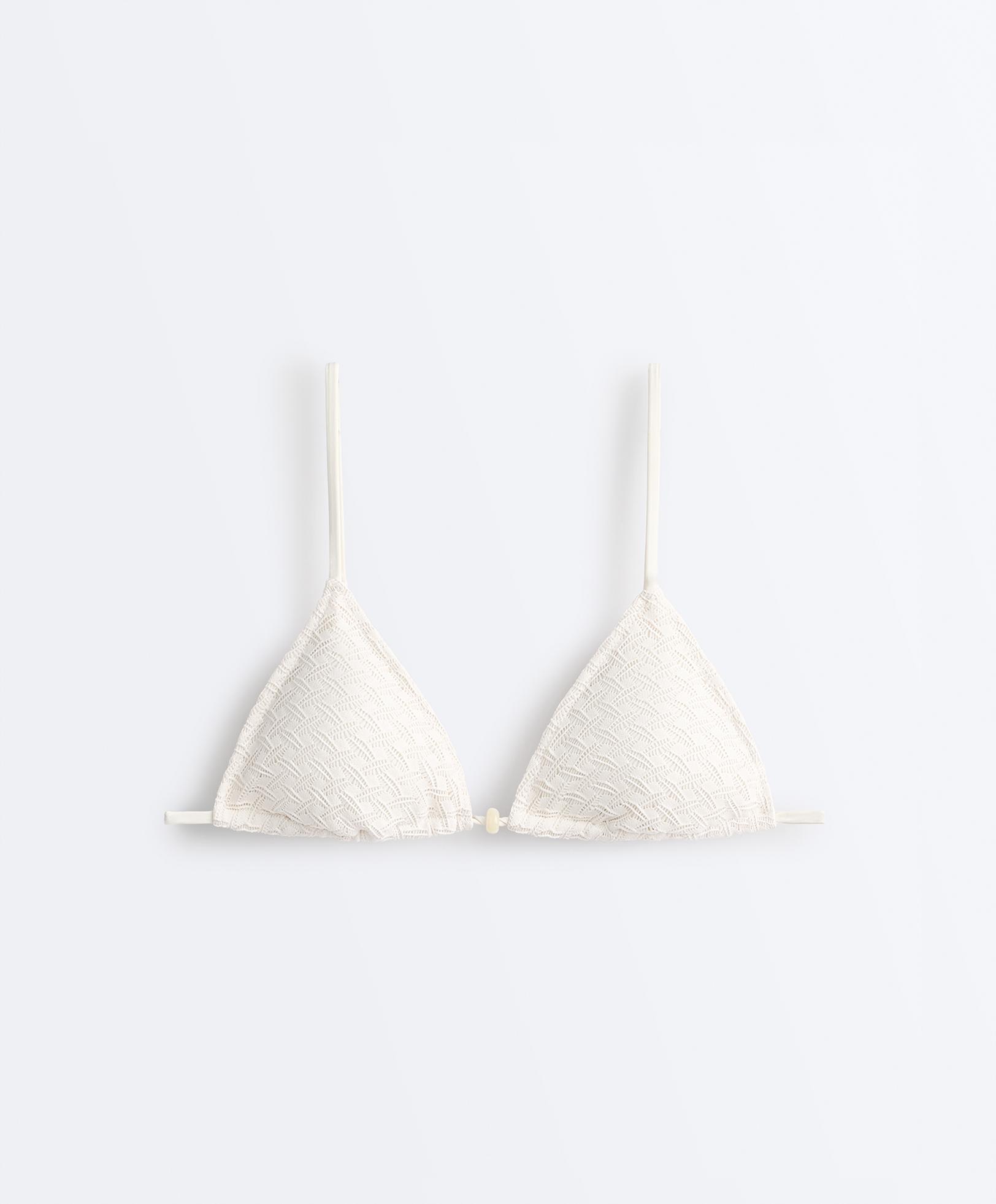 Braided crochet triangle bikini top — PALE ECRU