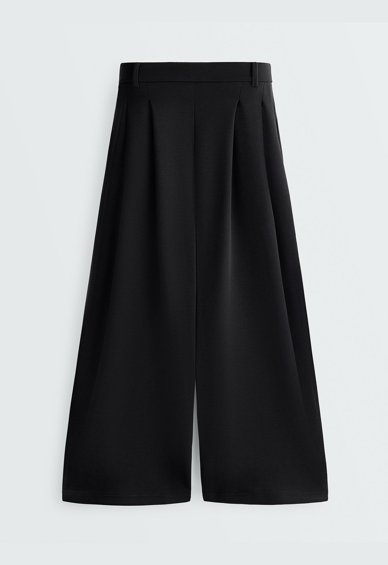 Soft-touch wide-leg crop trousers with modal and pleats — BLACK