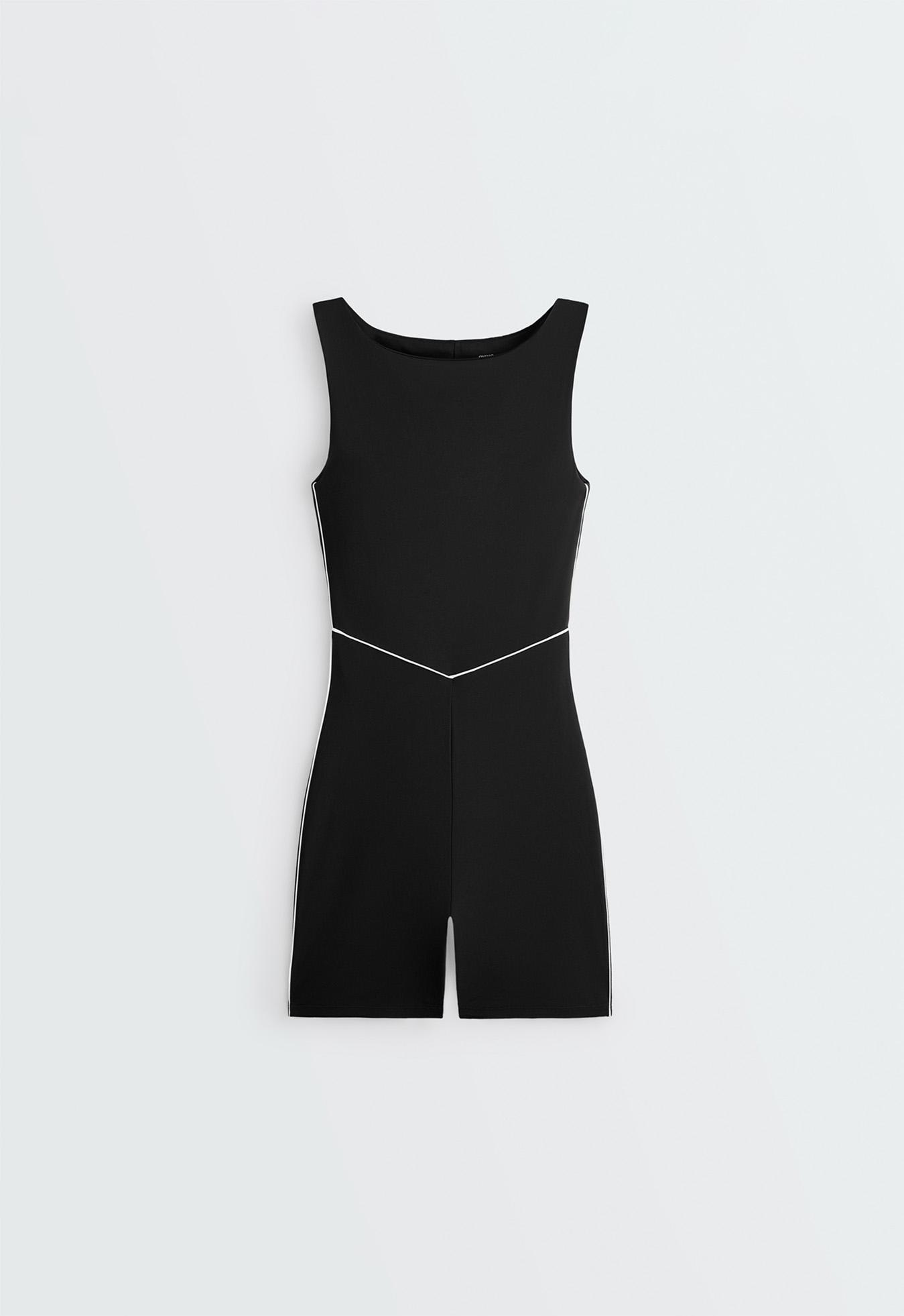 Comfortlux piping short jumpsuit — BLACK