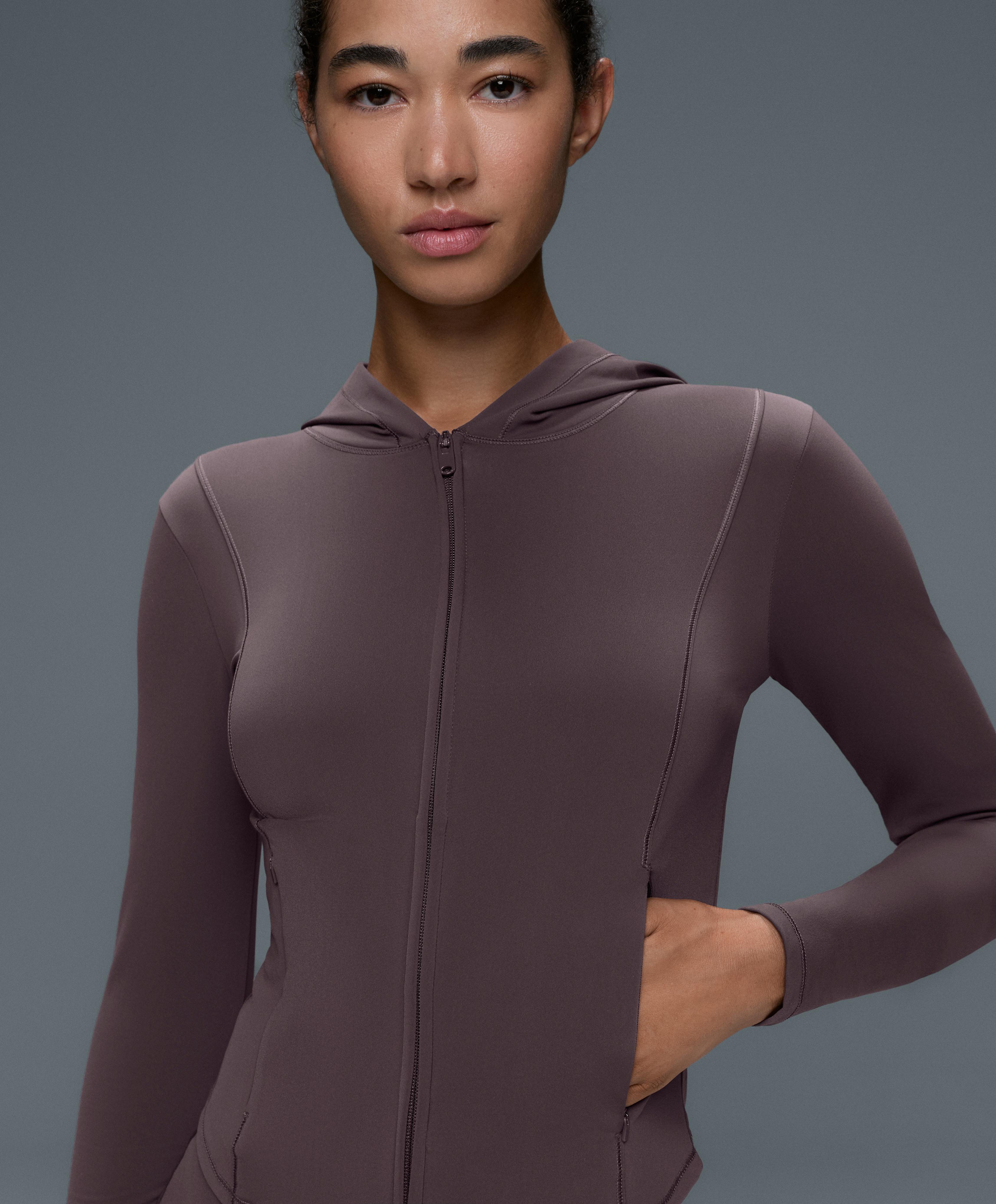 Light warm cropped technical jacket — Purplish brown