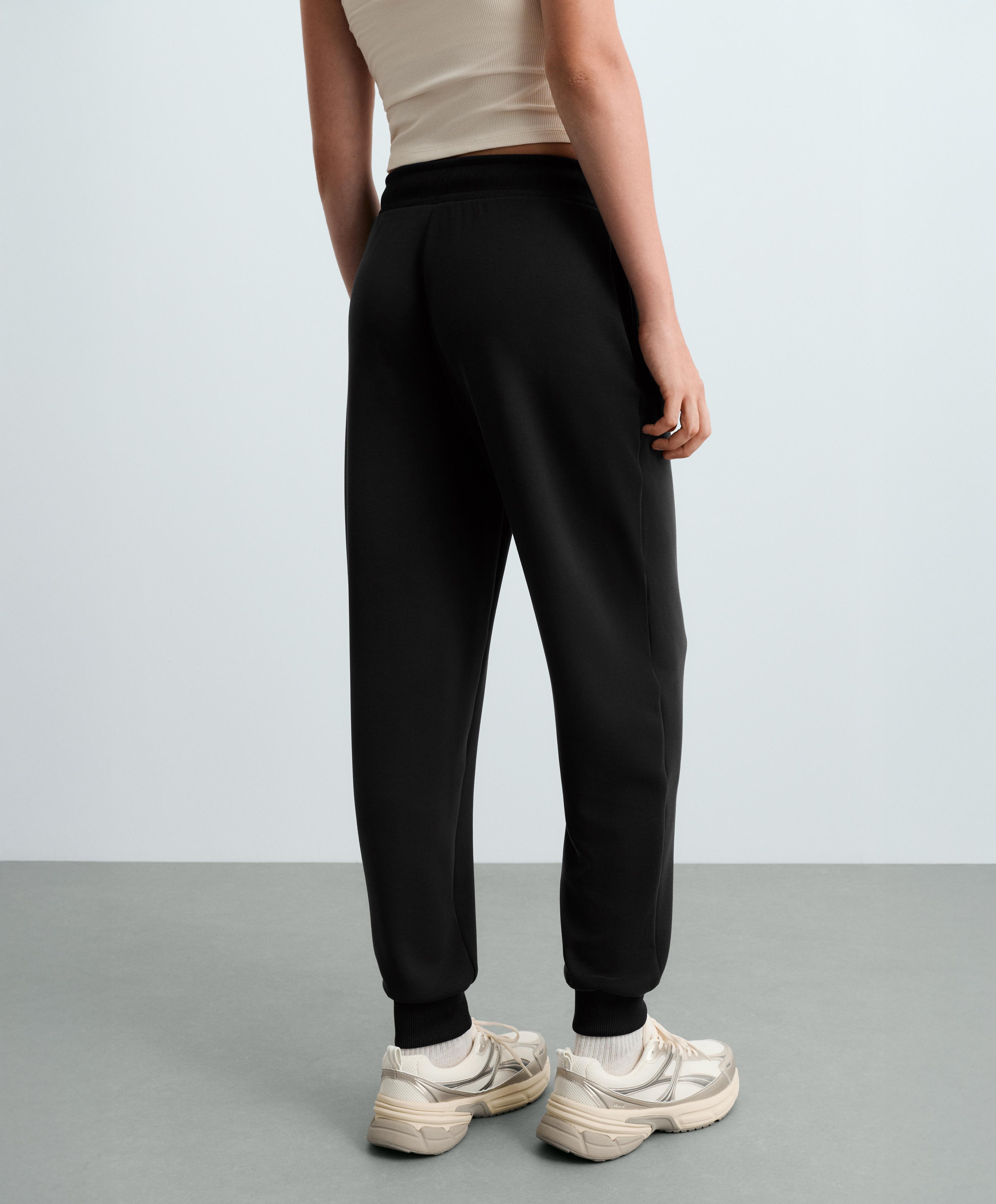 Slim-fit rib modal soft-touch joggers — BLACK