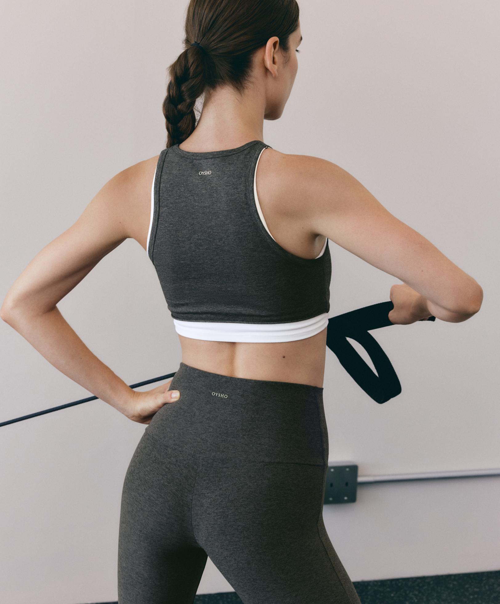 Marl overlay halterneck tank top