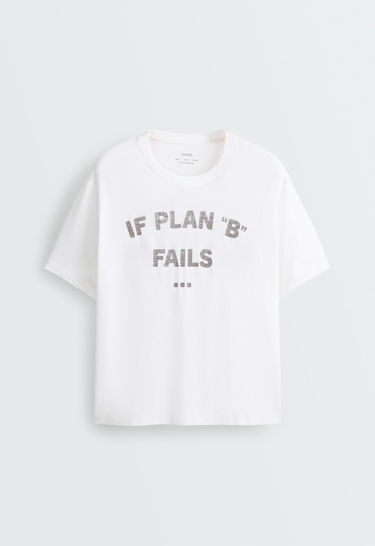 Boxy cotton blend T-shirt with slogan — WHITE 