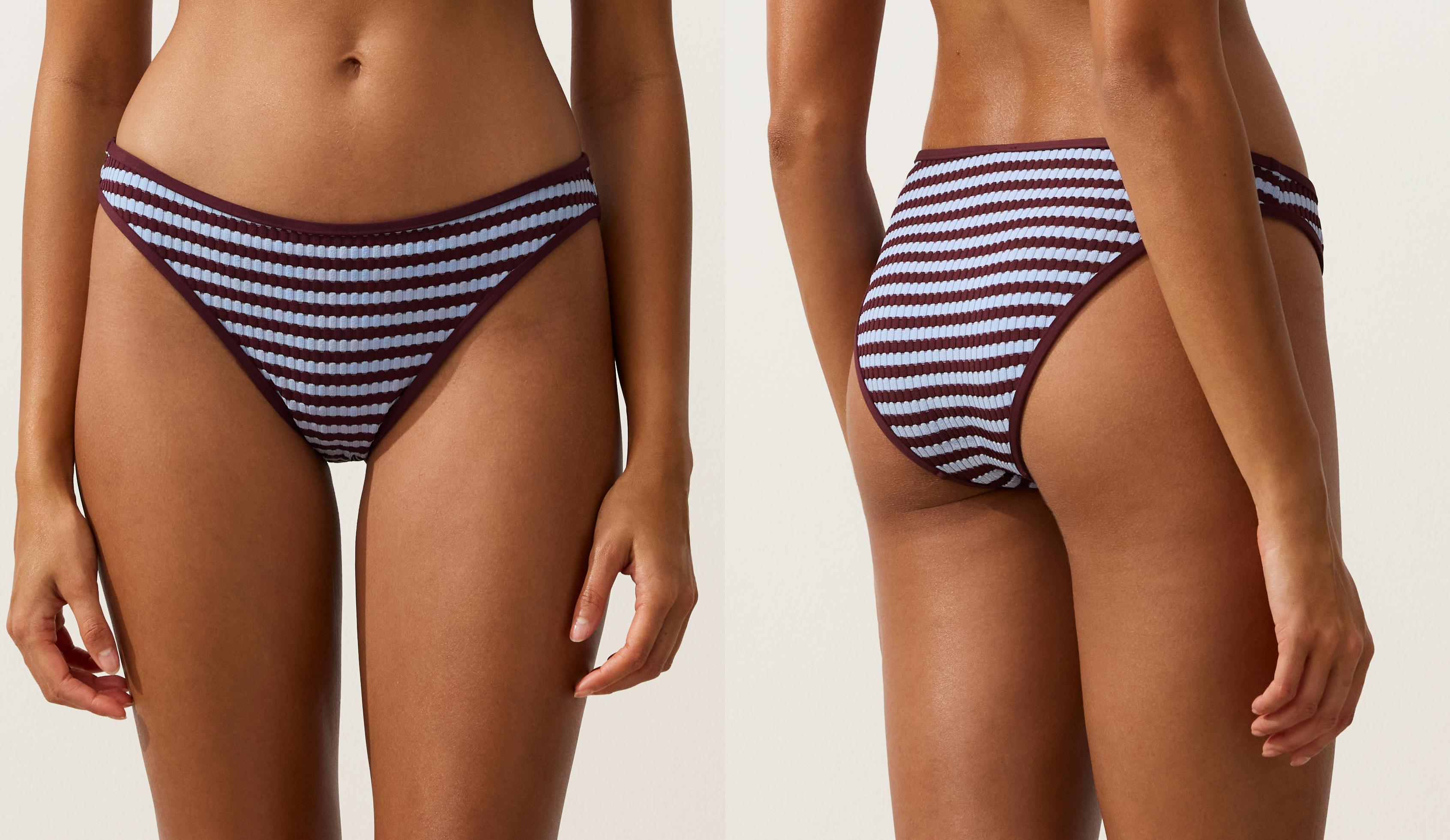 Textured stripe classic bikini briefs — CHERRY