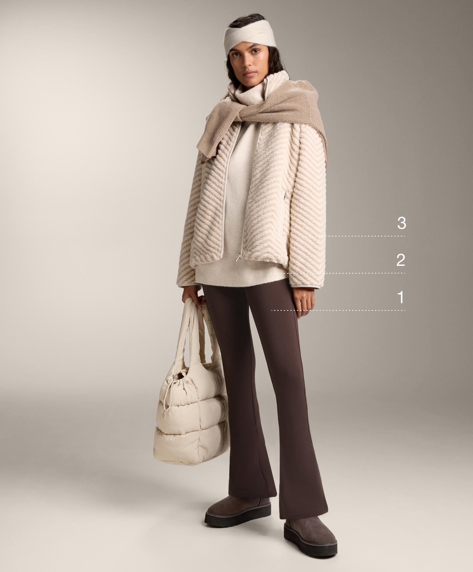 High rise warm flare trousers with pockets — DARK REDDISH‑BROWN
