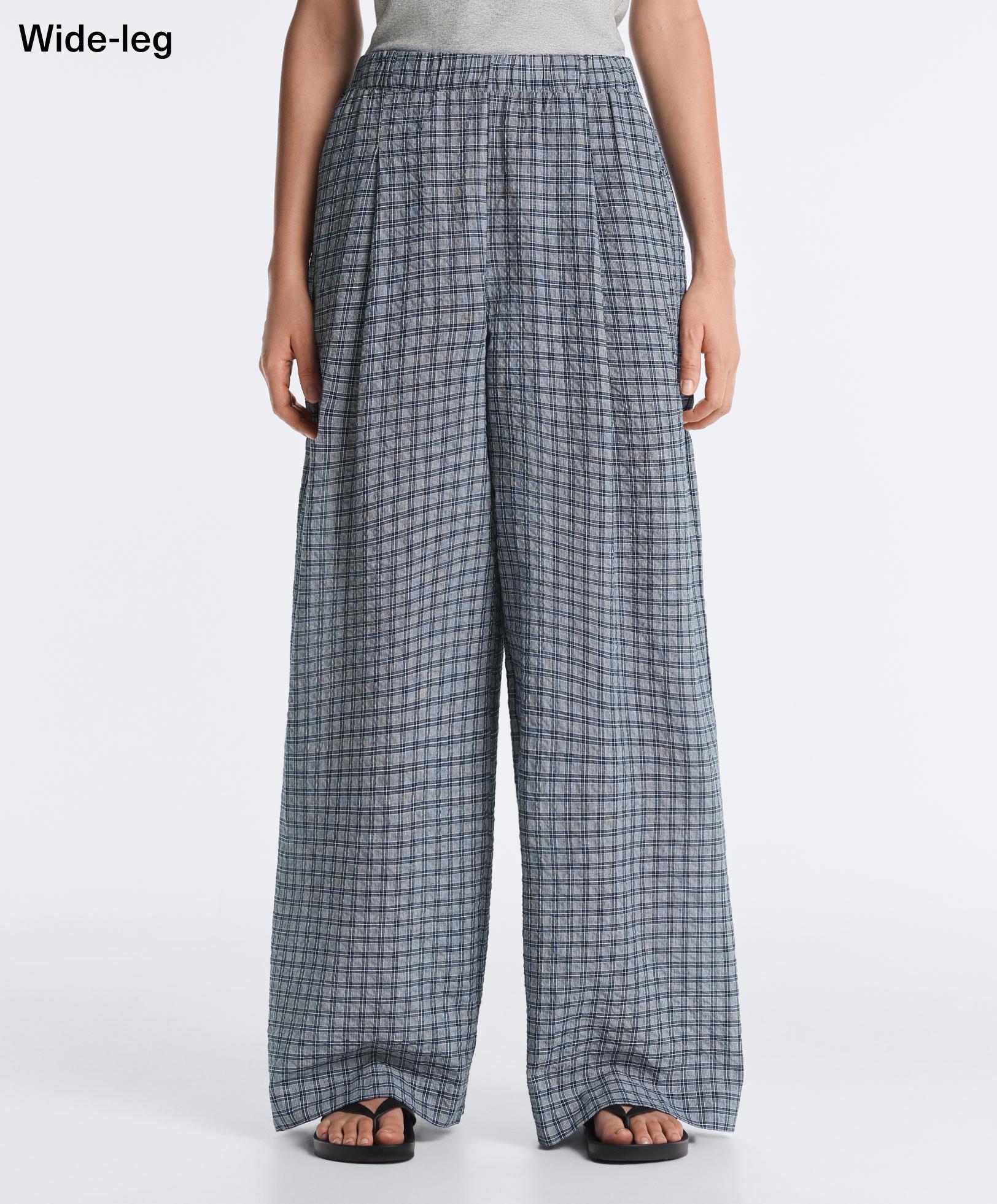 Pantalón wide leg mezcla algodón cuadros